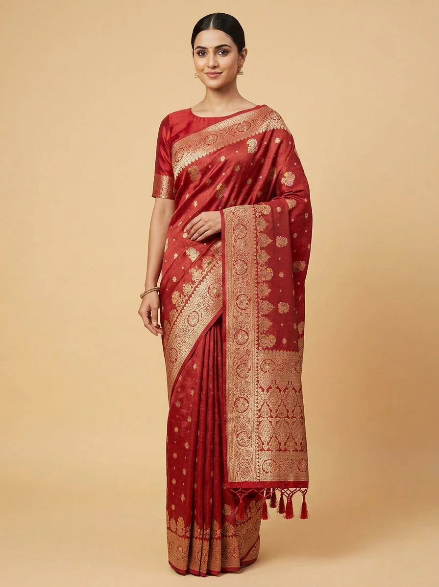 Scarlet Red Traditional Handloom Saree