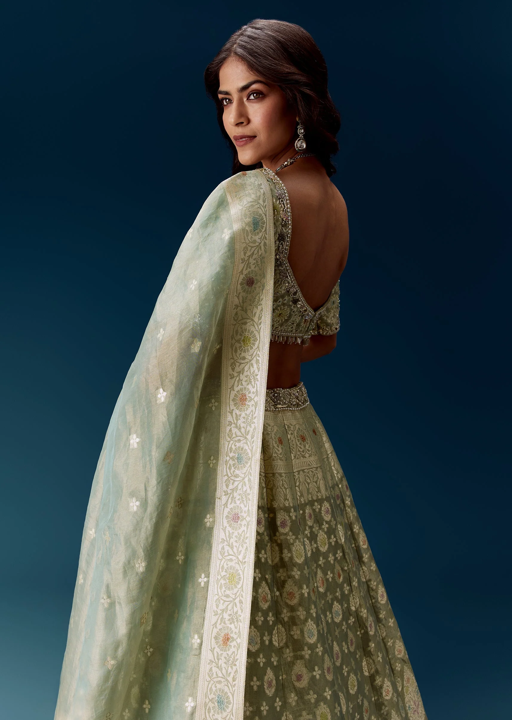 Sea Green Banarasi Embroidered Bridal Lehenga With Dupatta - Image 6