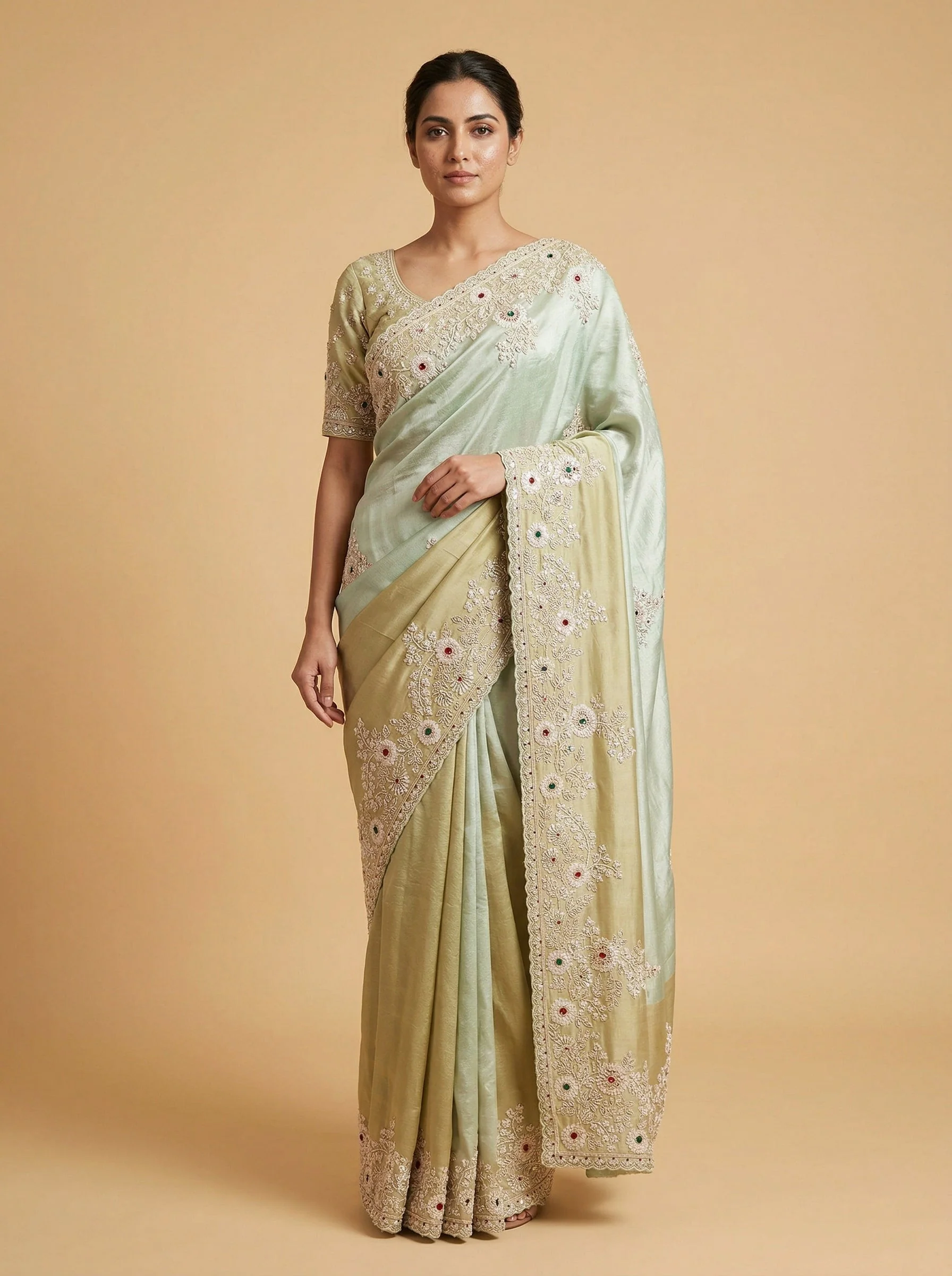 Sea Green Chilled Embroidered Saree