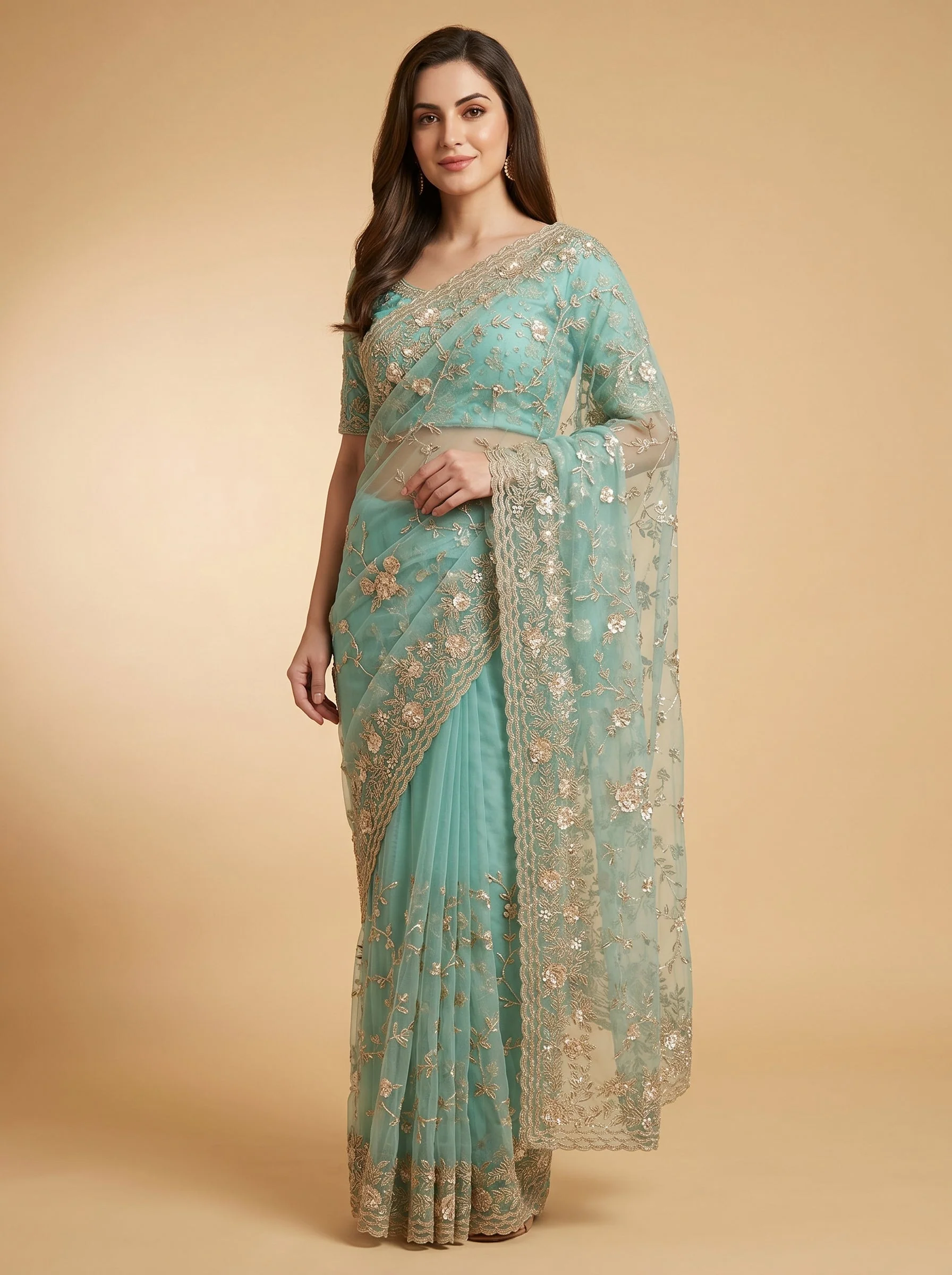 Sea Green Driftline Handloom Saree