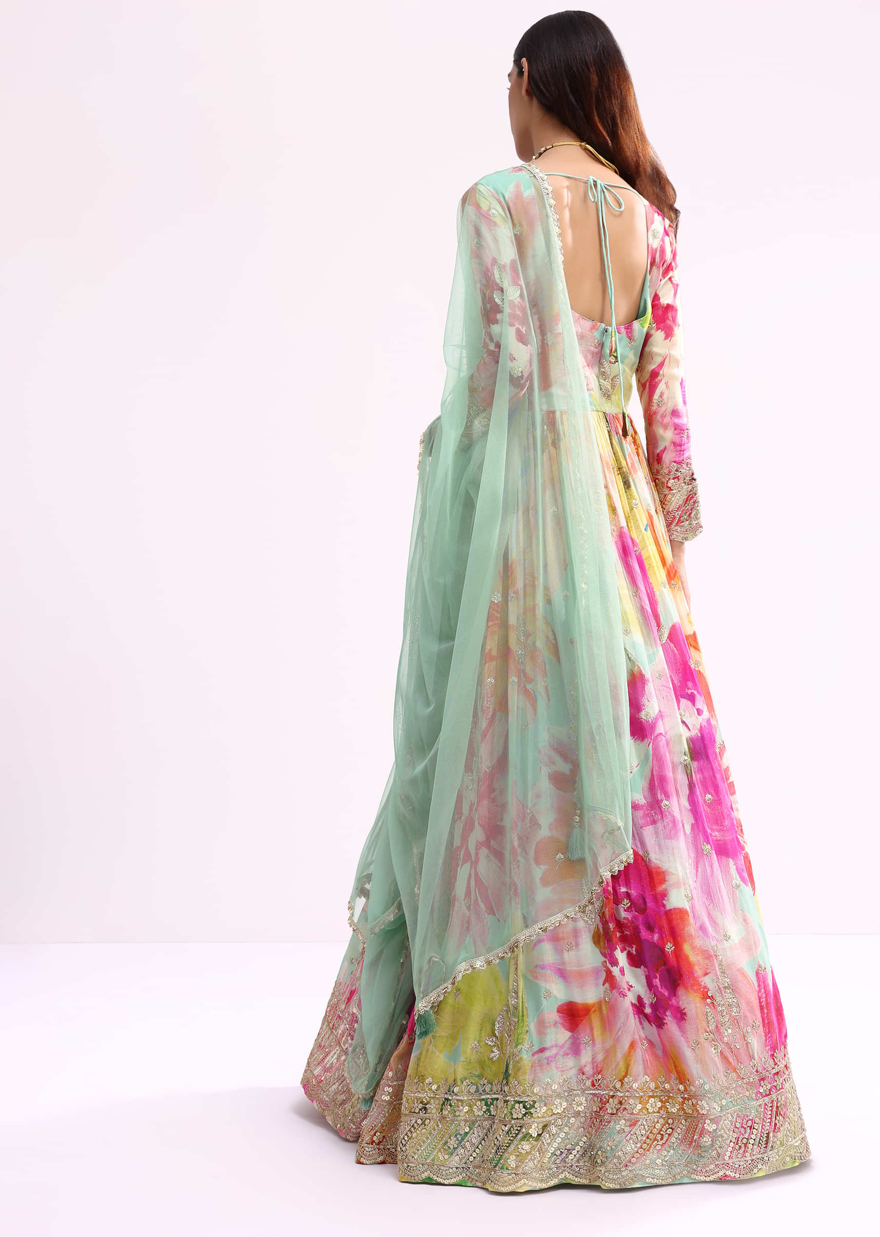 Sea Green Embroidered Chiffon Anarkali Set - Image 5