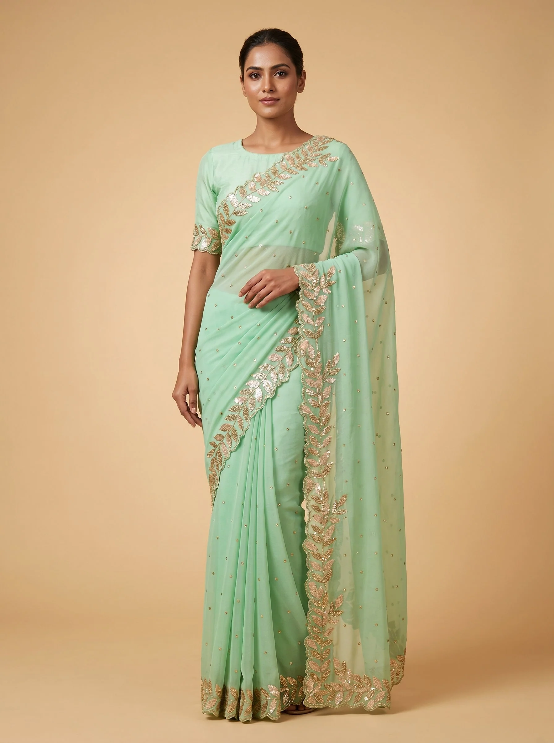 Sea Green Gentle Detail Embroidered Saree