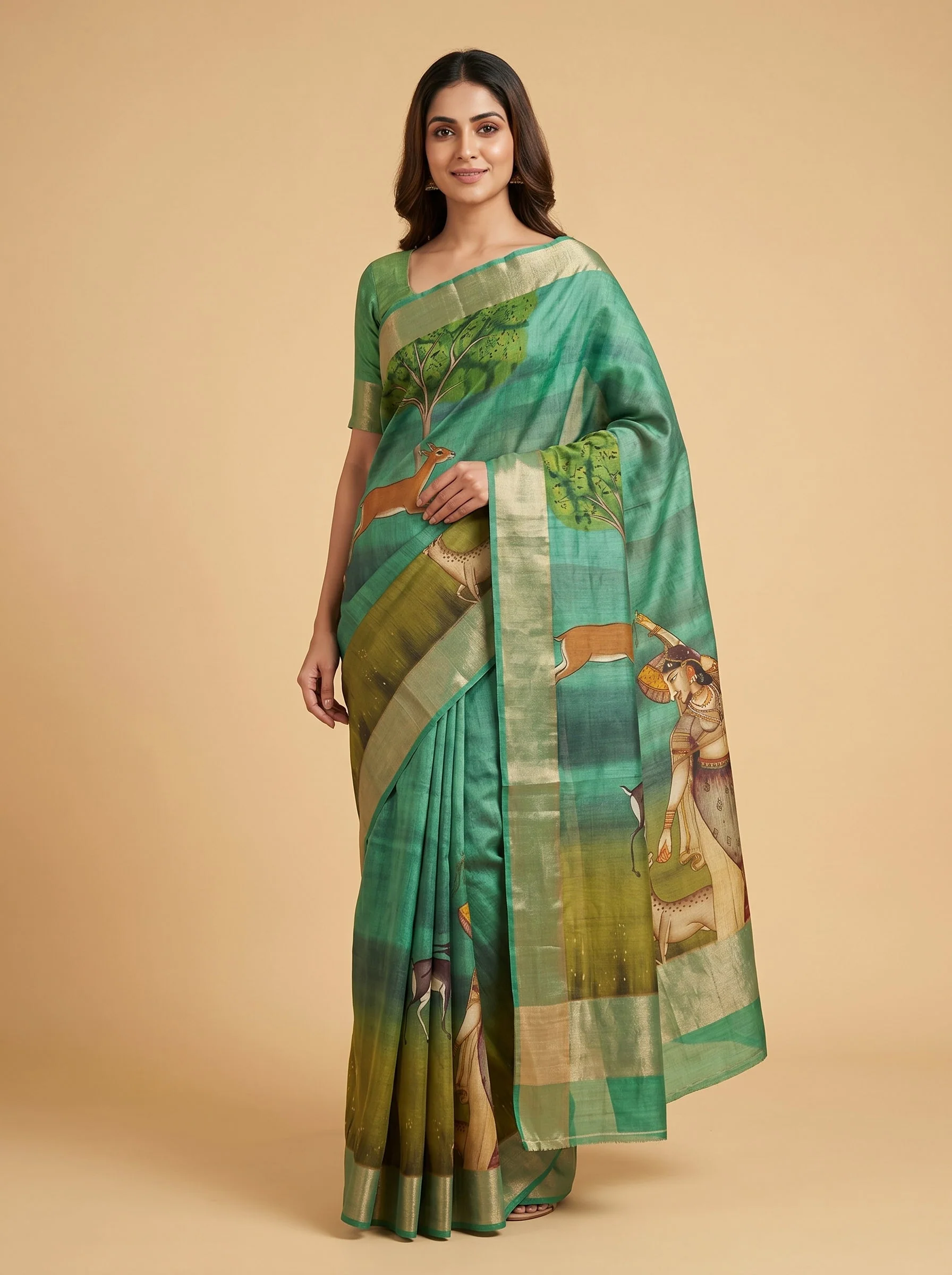 Sea Green Light Printed Saree
