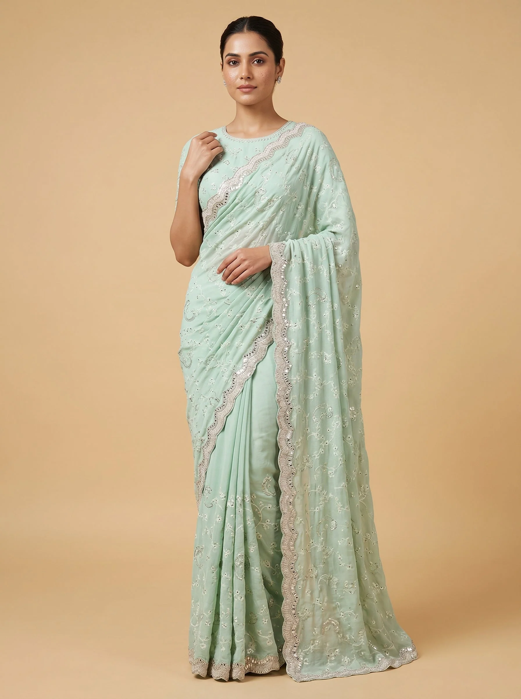 Sea Green Ocean Breeze Embroidered Saree