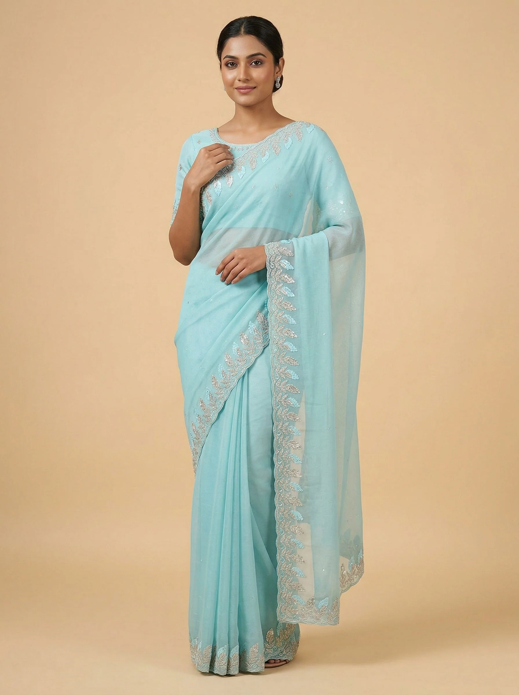 Sea Green Peaceful Embroidered Saree