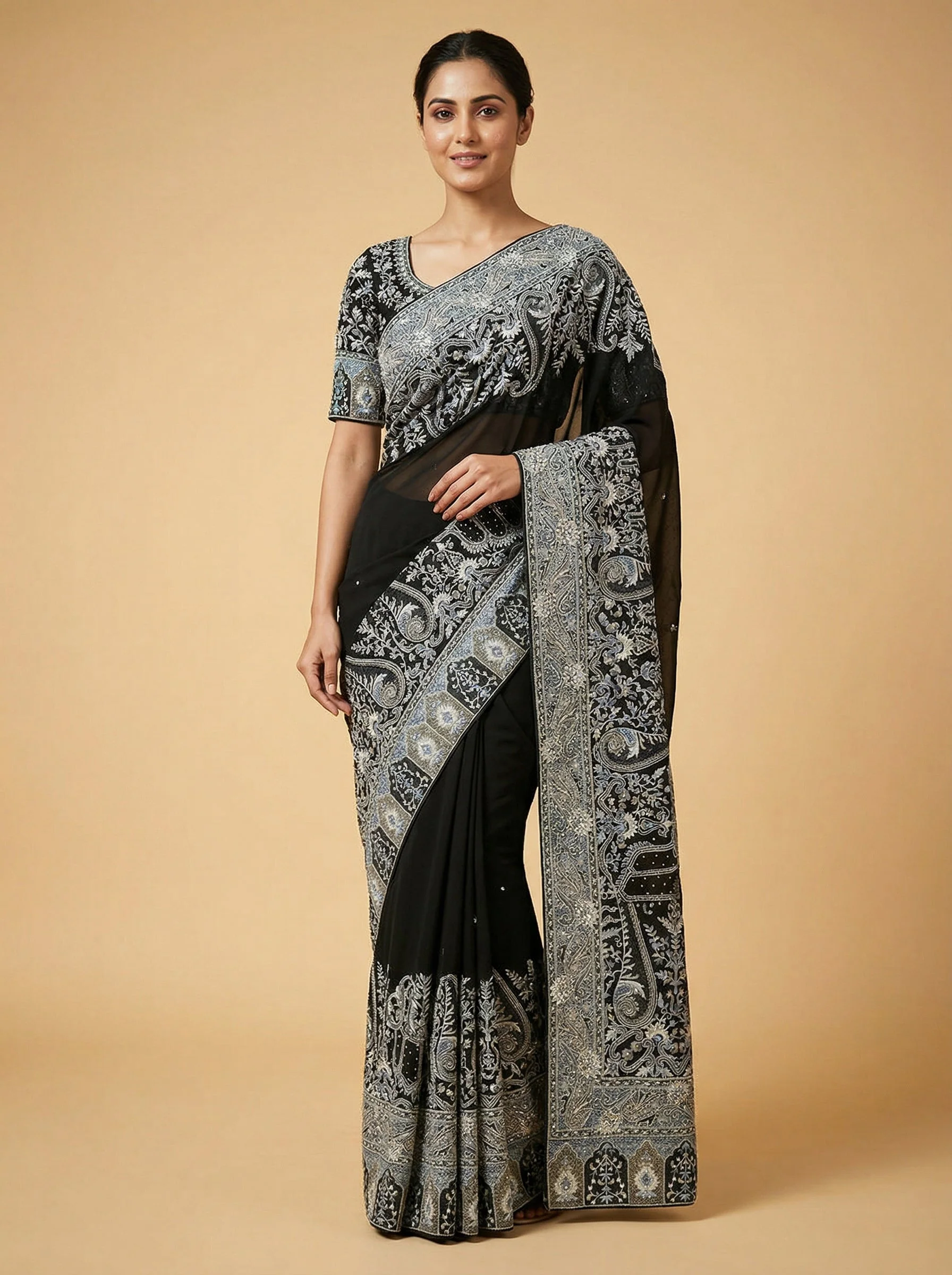 Shadow Black Embroidered Saree