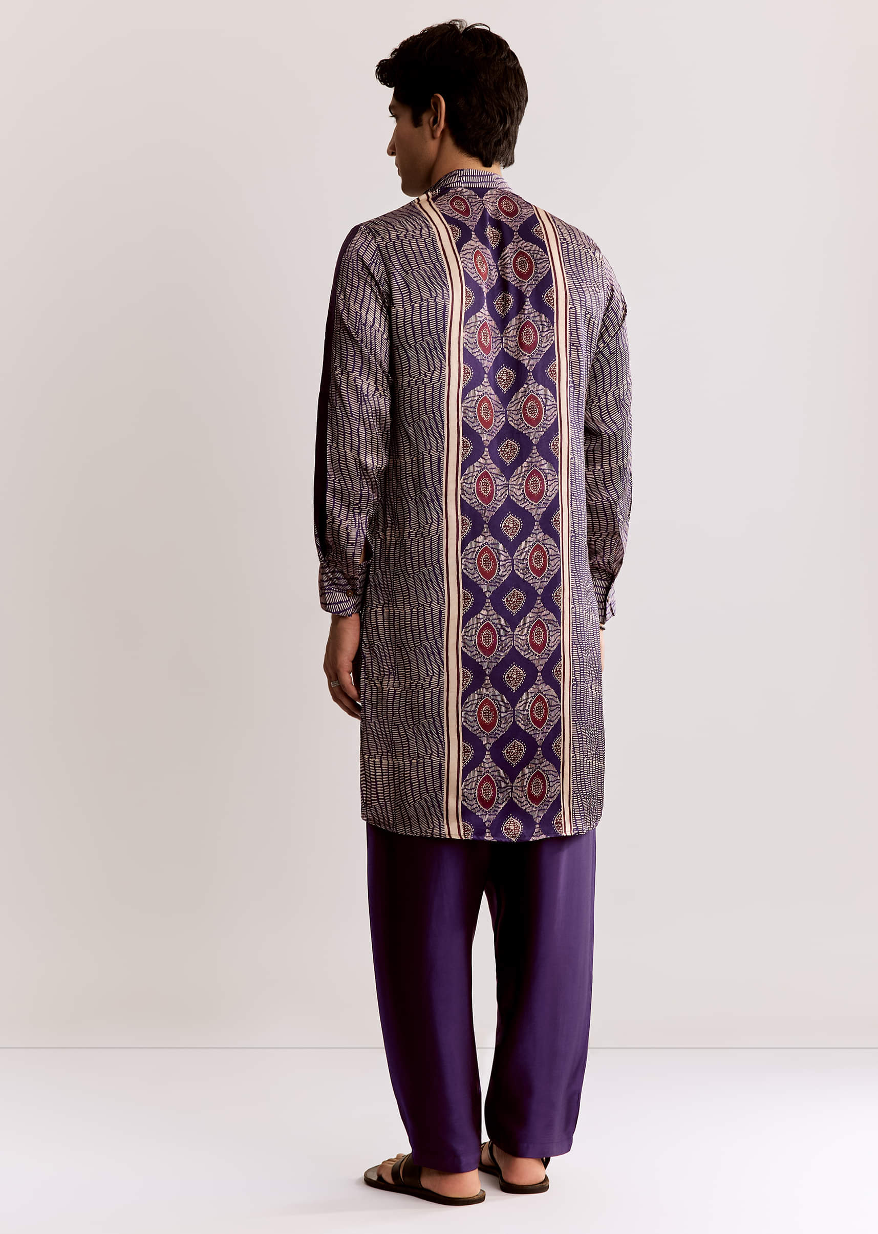 Silk Ajrakh Printed Kurta Set In Purple - Image 5
