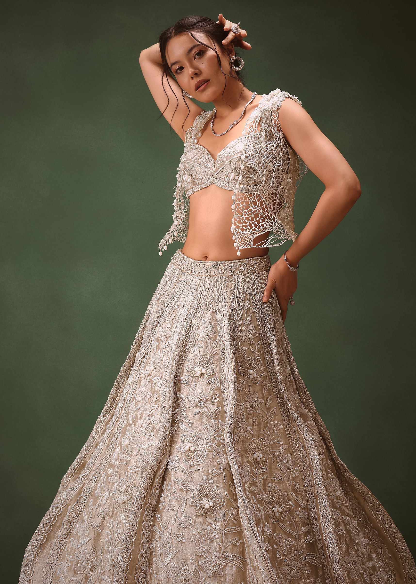 Silver Embroidered Lehenga With Blouse And Jacket - Image 4