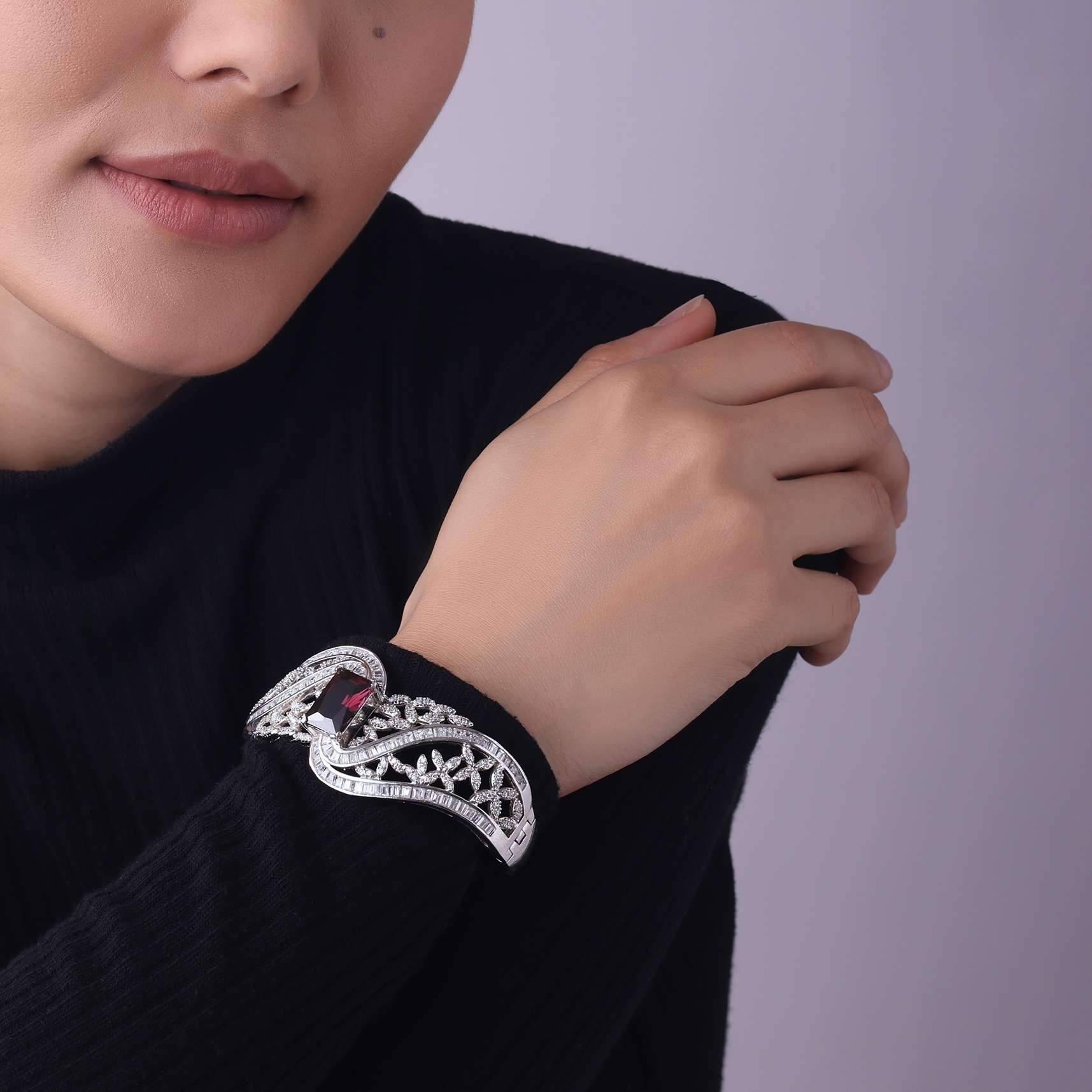 Silver Finish Bangle In Mix Studded With Zircon - Image 3