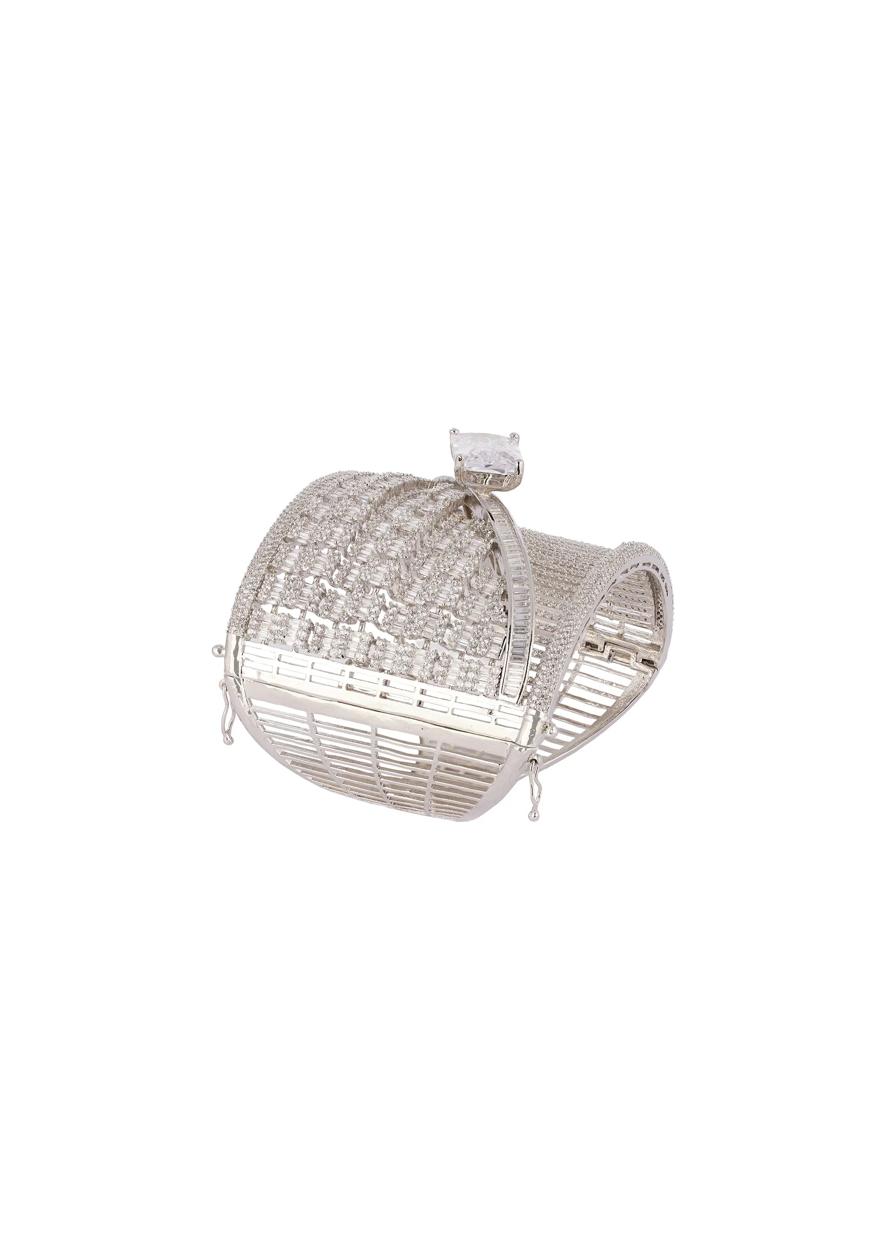 Silver Finish Bracelet In Mix Metal With Modern Grand Statement Style And White Cubic Zirconia Accents - Image 2