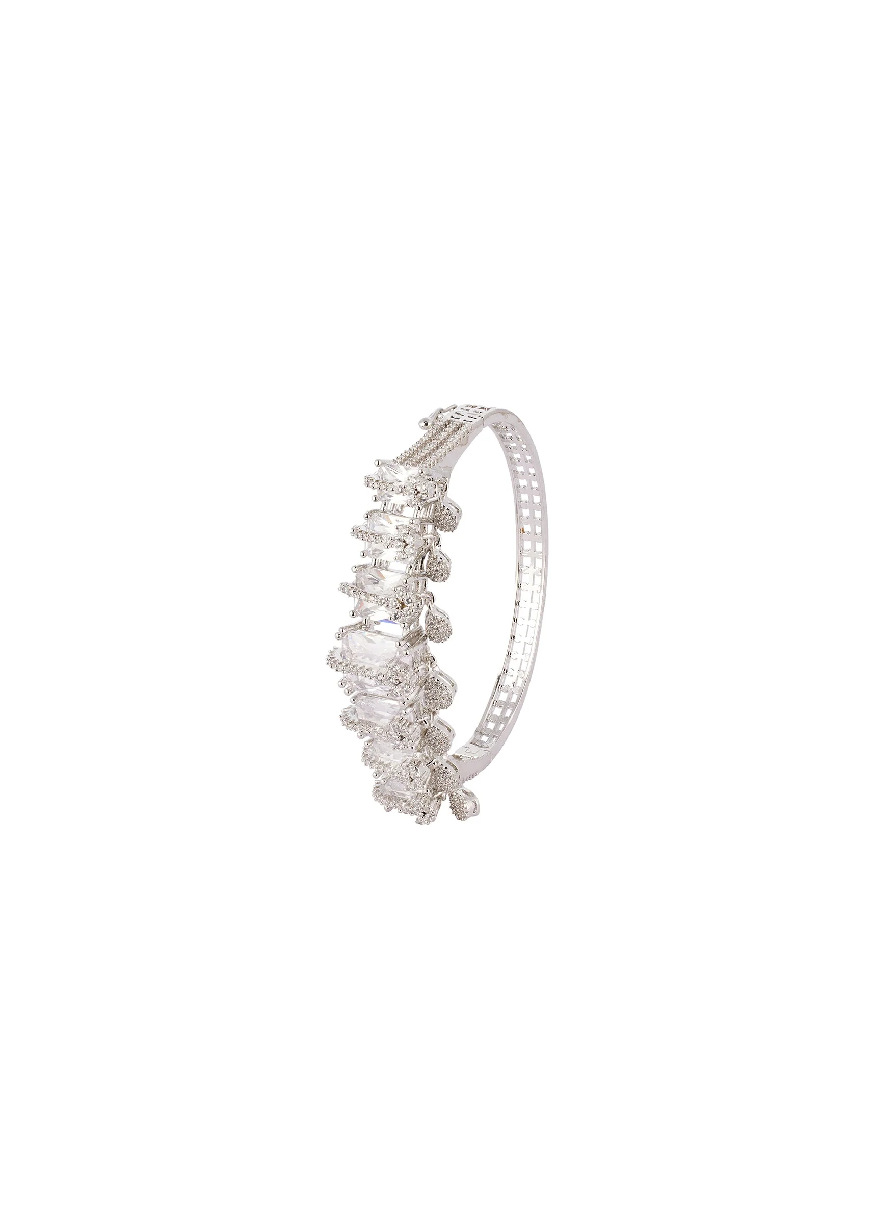 Silver Finish Bracelet In Mix Metal With Modern Statement Style And White Cubic Zirconia Accents - Image 2