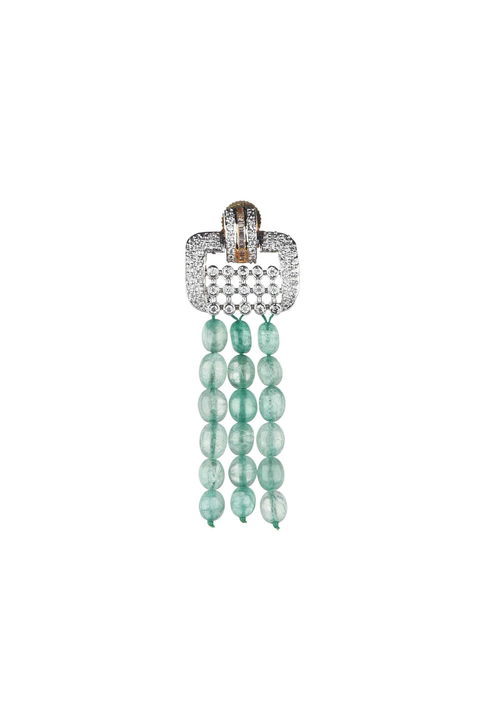 Silver Finish Danglers With Green Beaded Zircon - Image 3