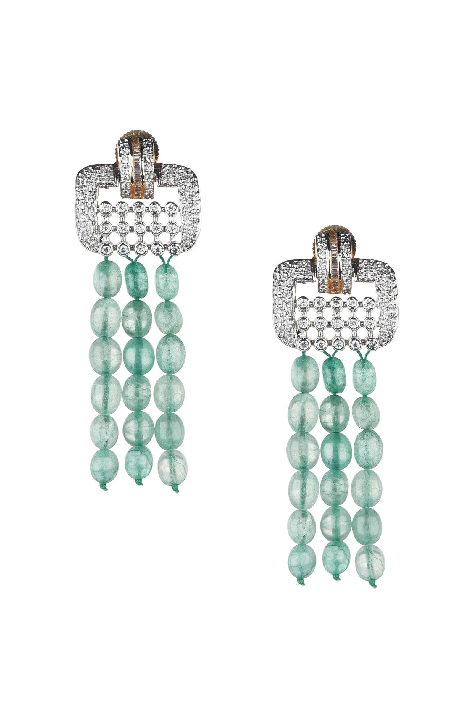 Silver Finish Danglers With Green Beaded Zircon - Image 4