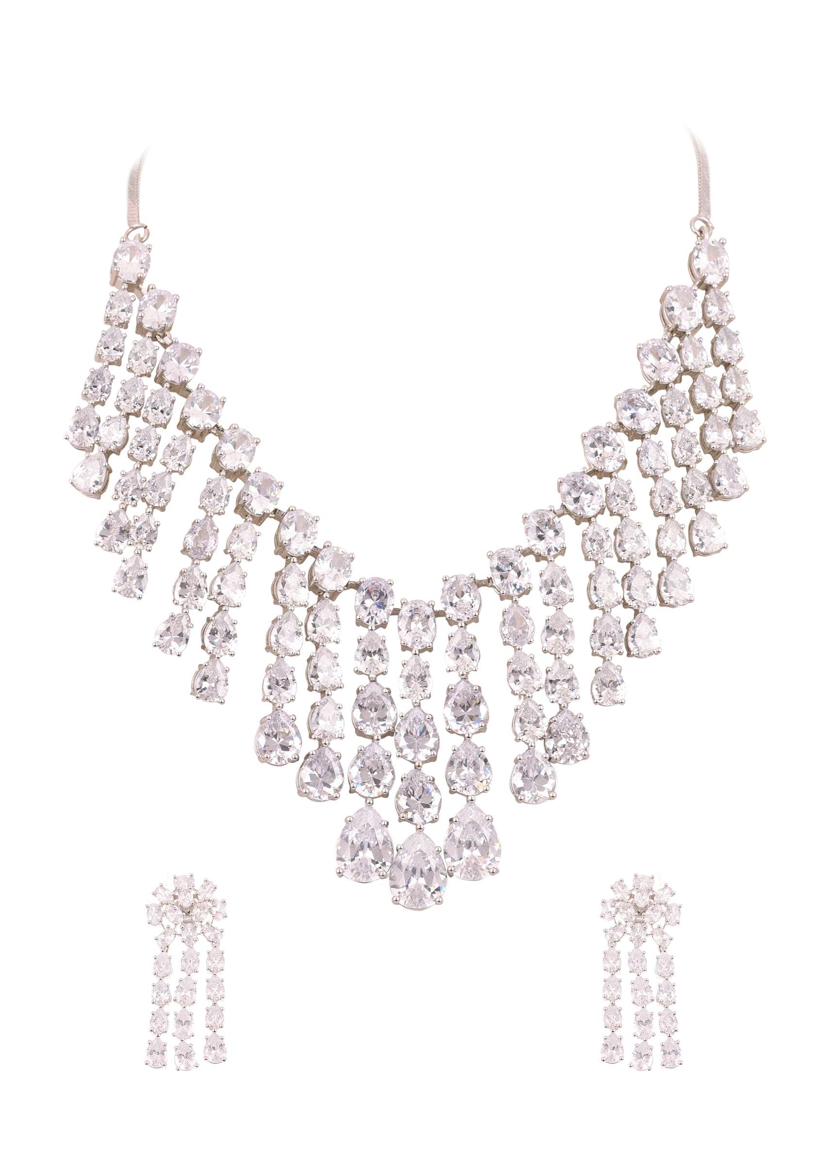 Silver Finish Dangling Choker Set with Faux Diamonds - Image 4
