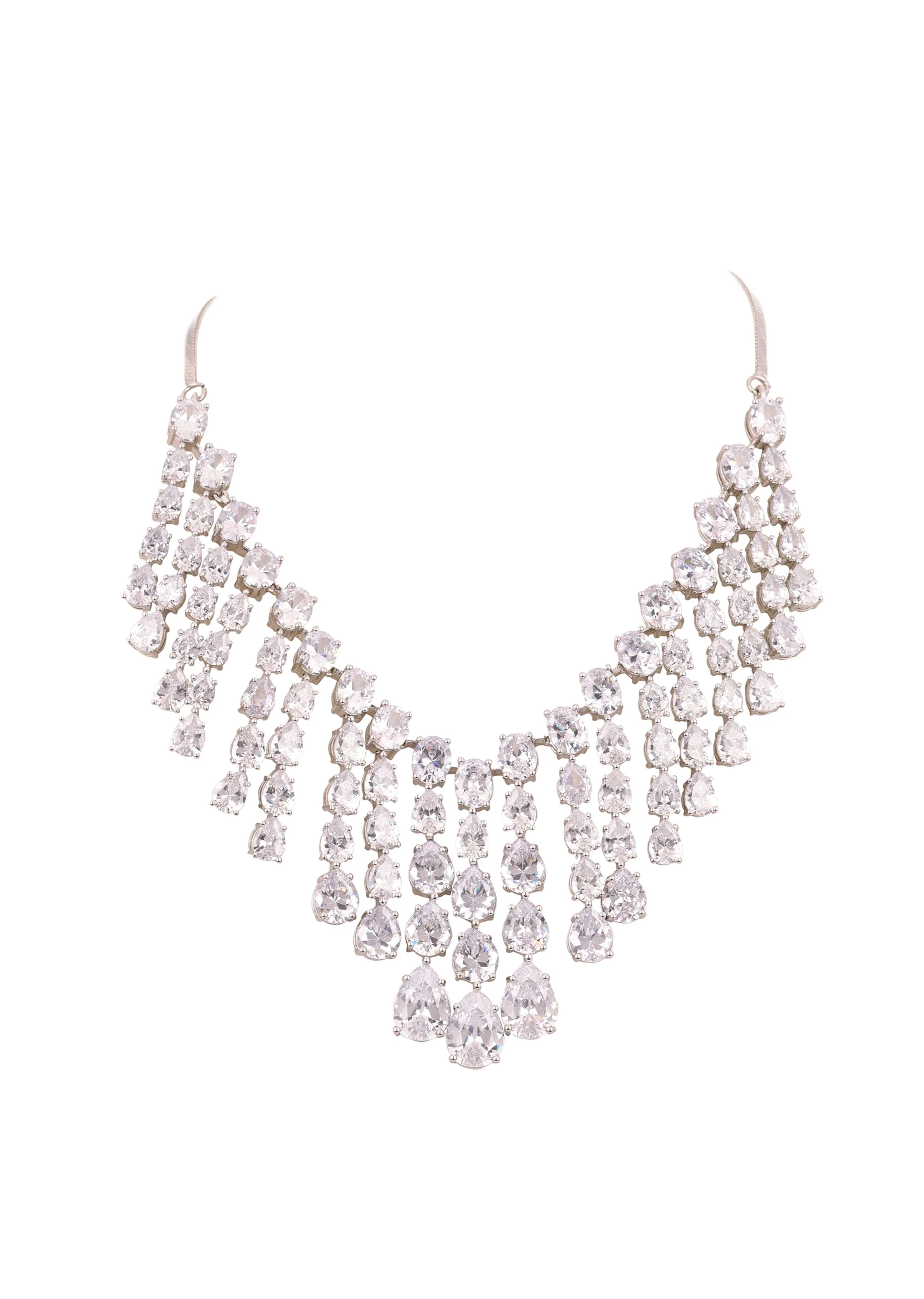 Silver Finish Dangling Choker Set with Faux Diamonds - Image 5