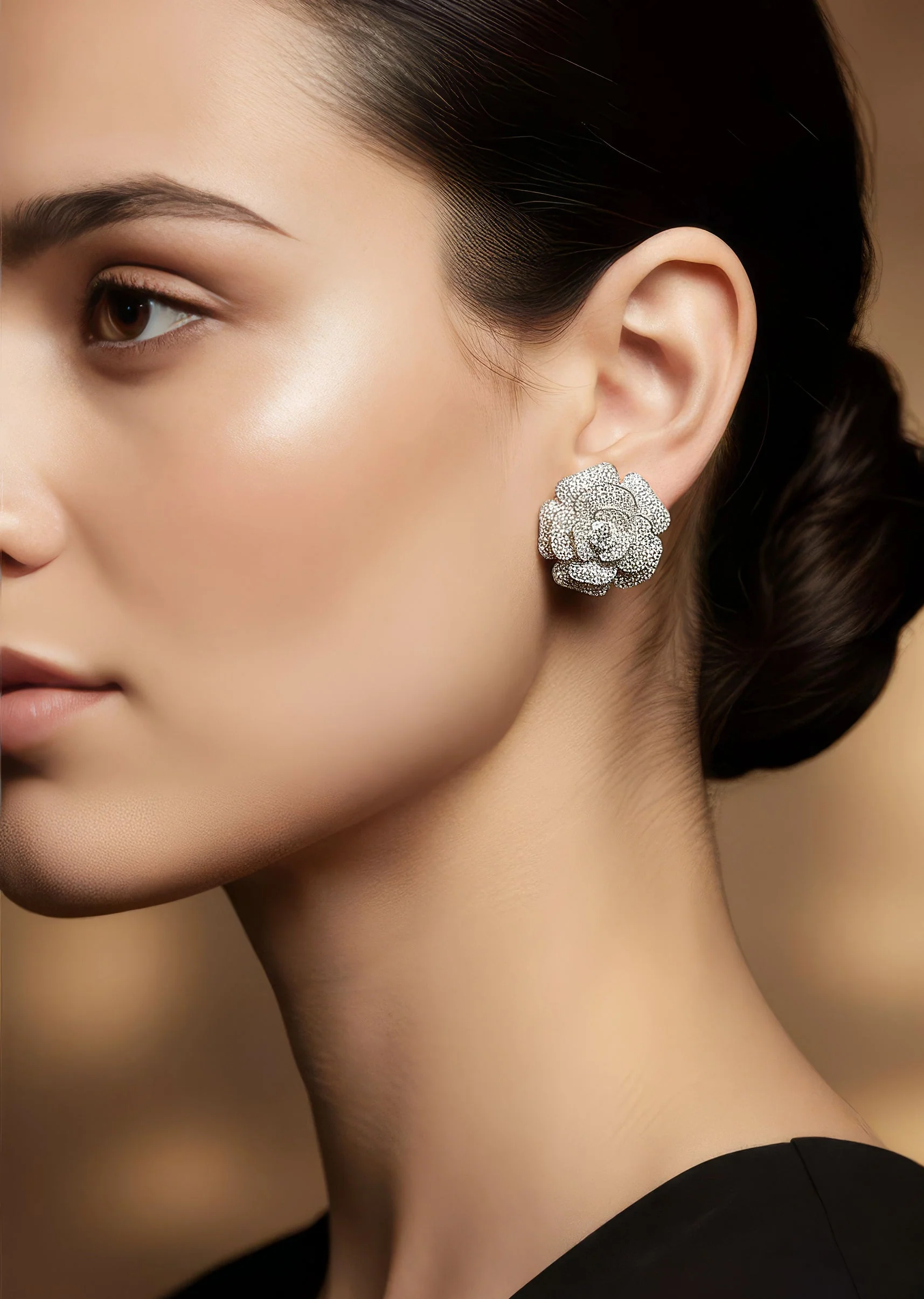 Silver Finish Earrings In Mix Metal With Rose Style Simulated Diamond And Cubic Zirconia Accents