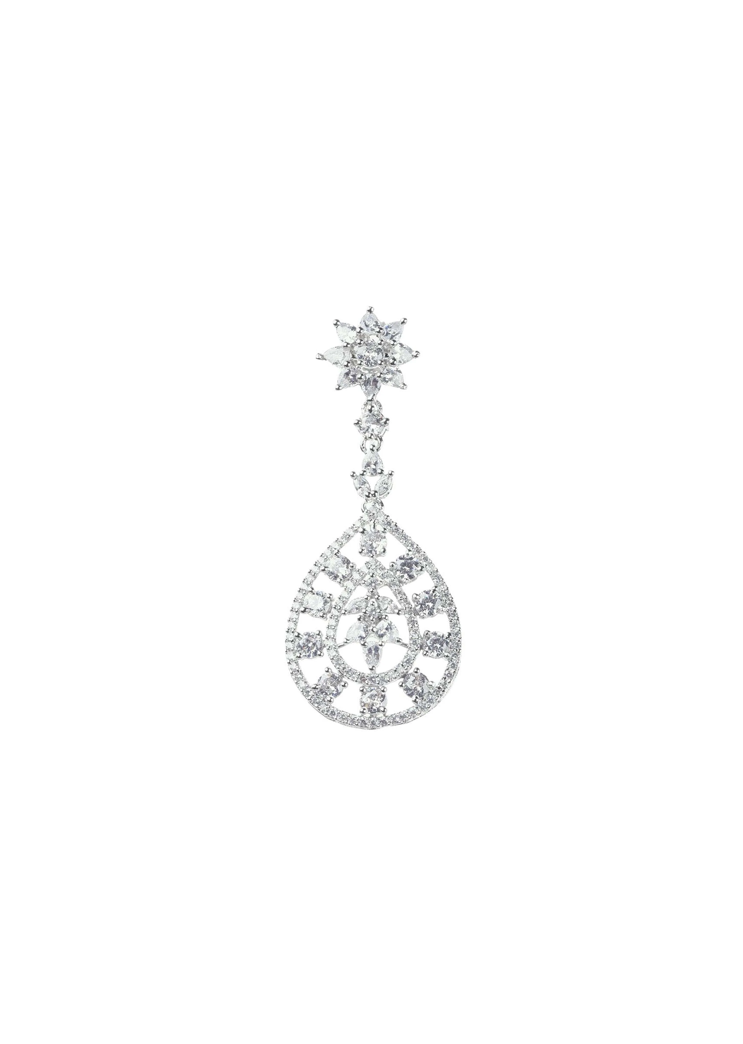 Silver Finish Necklace And Earring Set In Mix Metal With Faux Diamonds - Image 8
