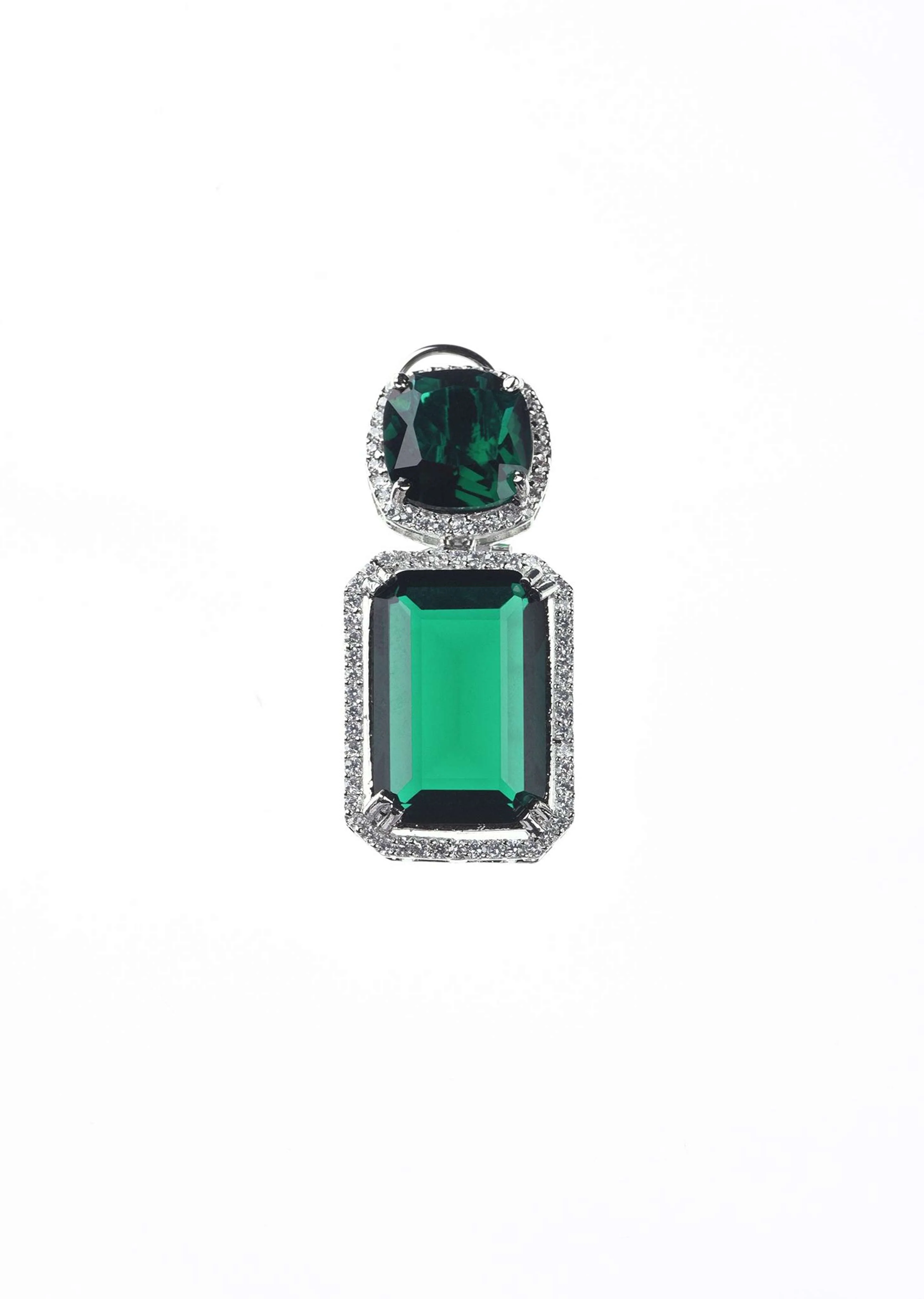Silver Finish Necklace And Earring Set Studded With Green Synthetic Stones - Image 8