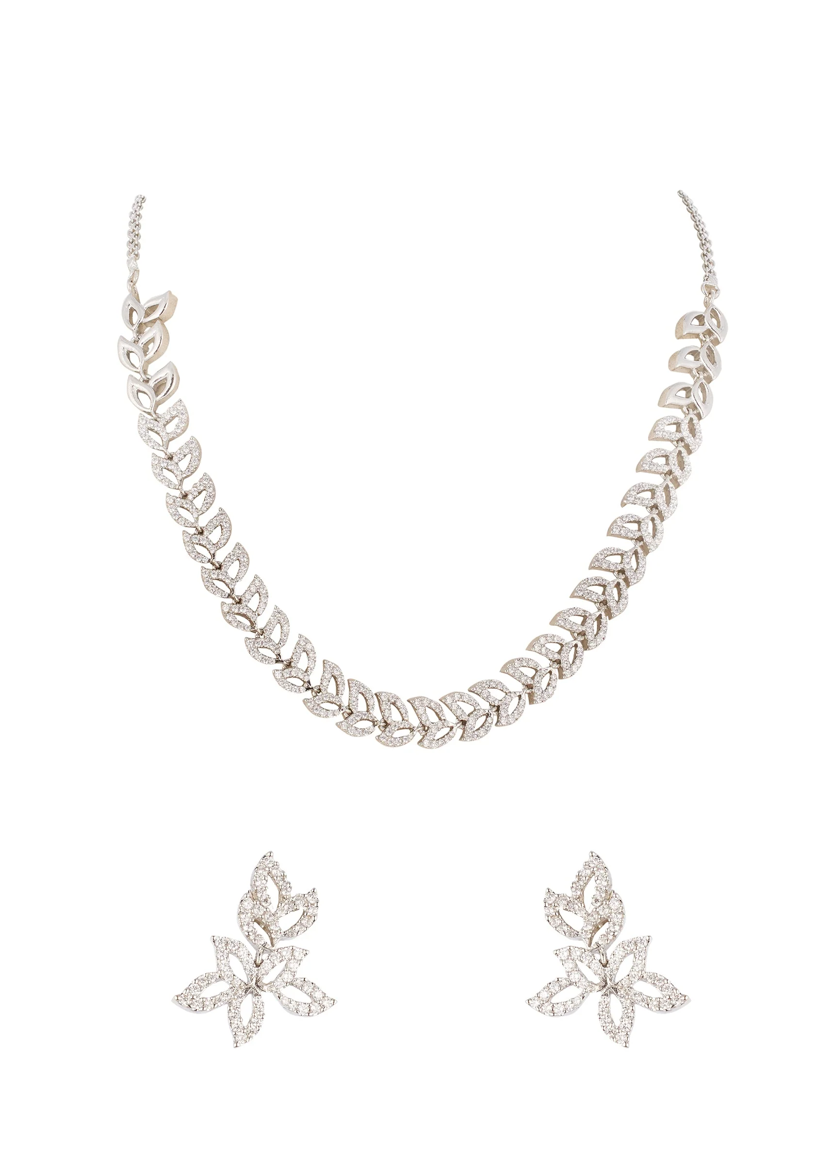 Silver Finish Necklace Set With Chandelier Style Pink Simulated Stones And Cubic Zirconia Accents