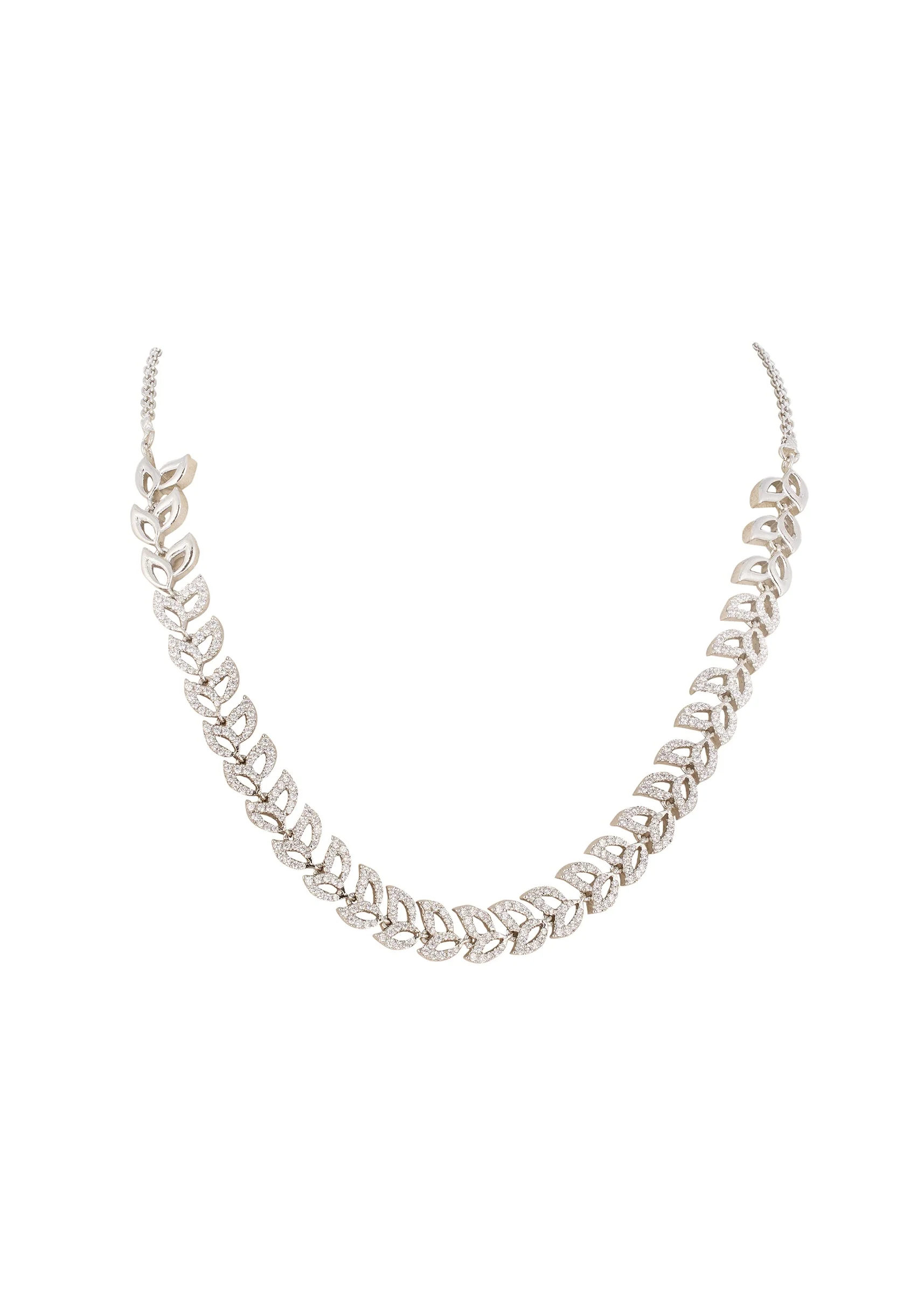 Silver Finish Necklace Set With Chandelier Style Pink Simulated Stones And Cubic Zirconia Accents - Image 2