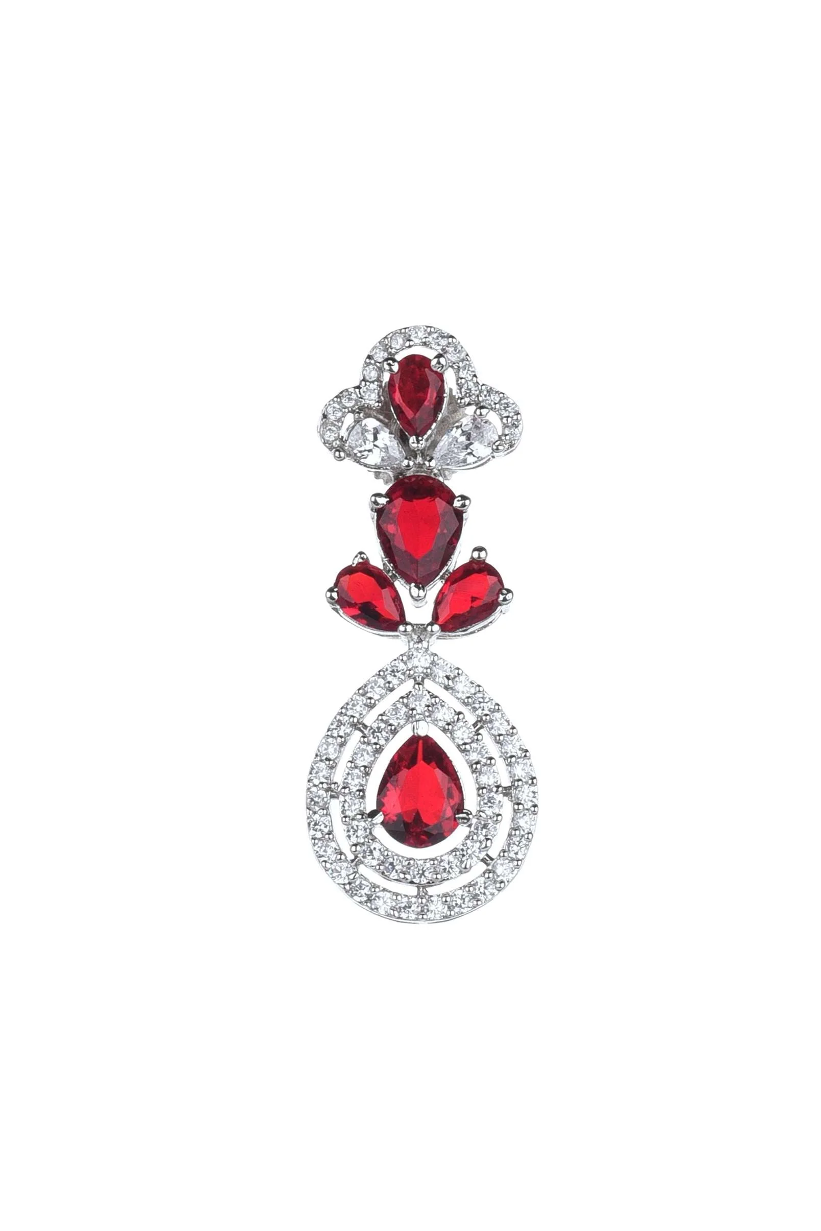Silver Finish Short Necklace And Earring Set In Mix Metal With Ruby Stones - Image 5