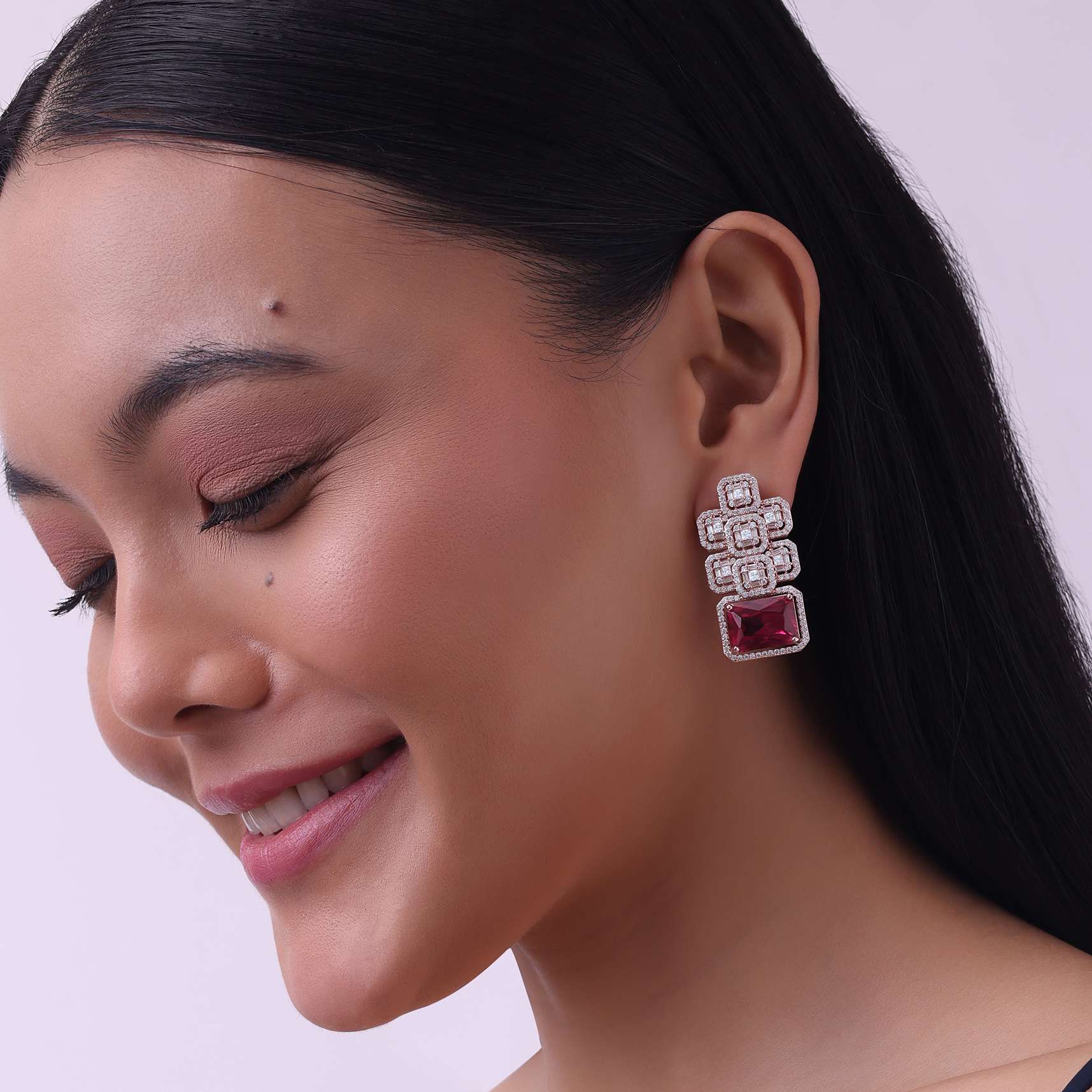 Silver Finish Studs Adorned With Synthetic Ruby Stone - Image 2