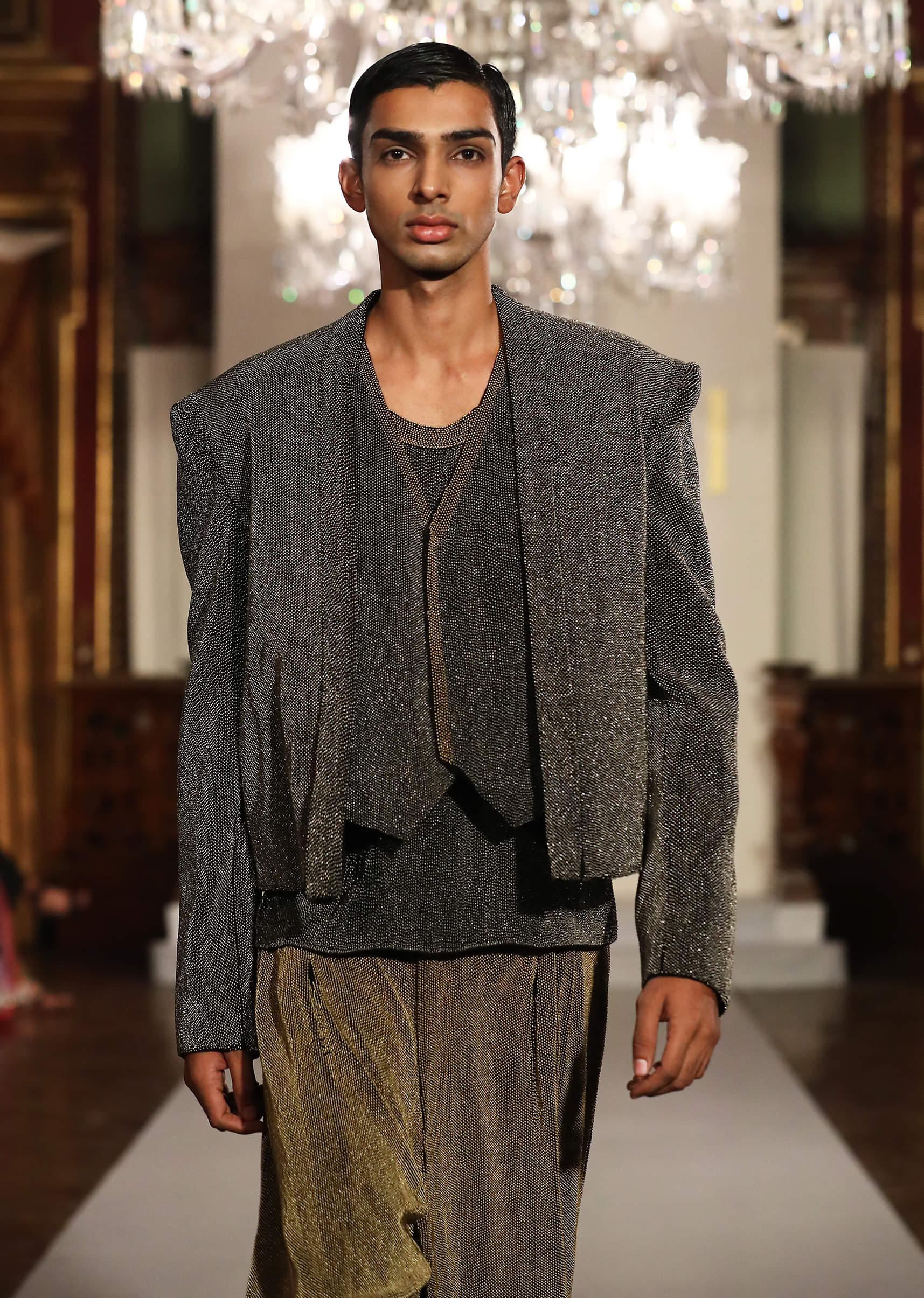 Silver Indo Western Suit For Men With Bead Work - Image 2