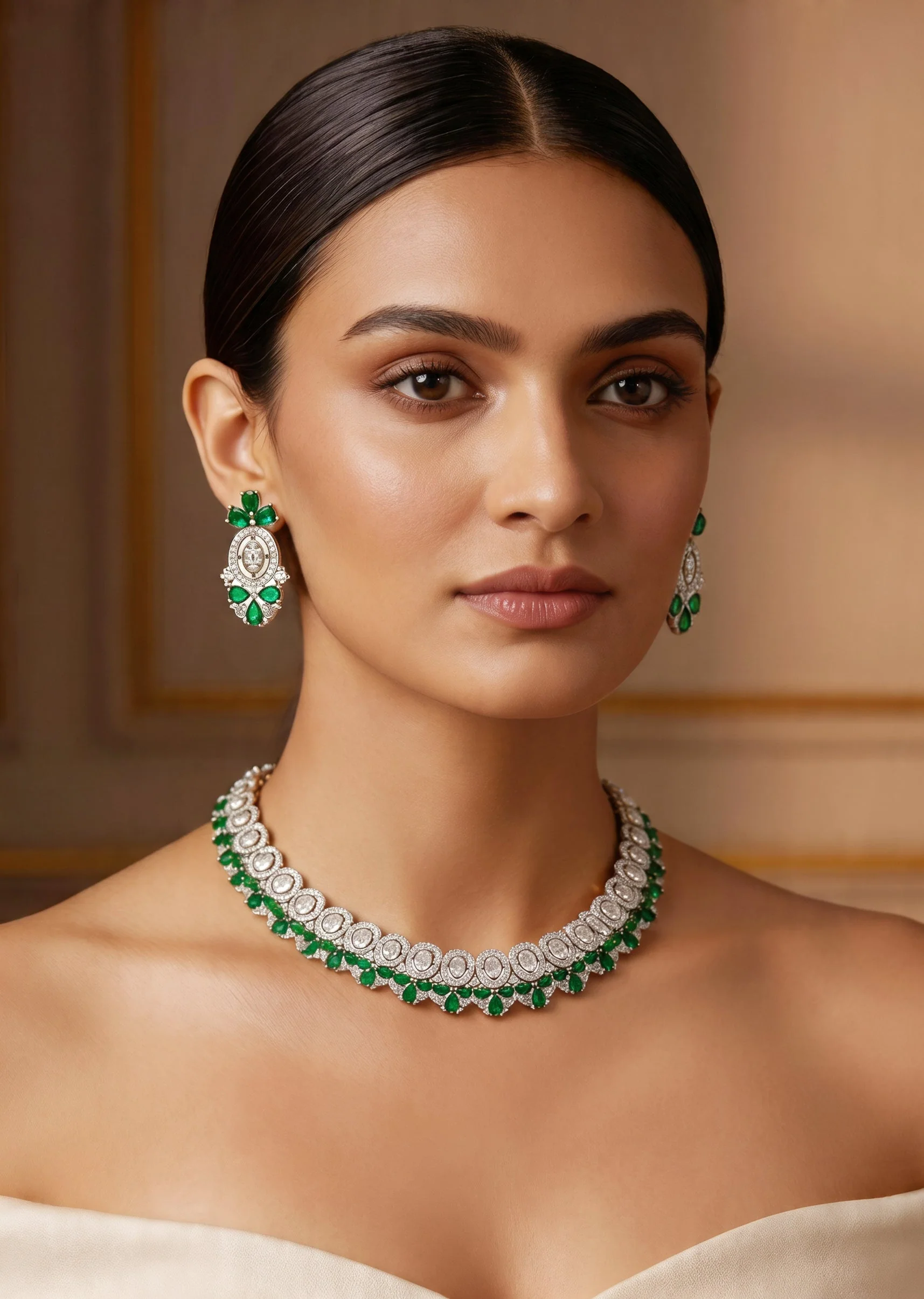 Silver Kundan Zirconia Necklace Set
