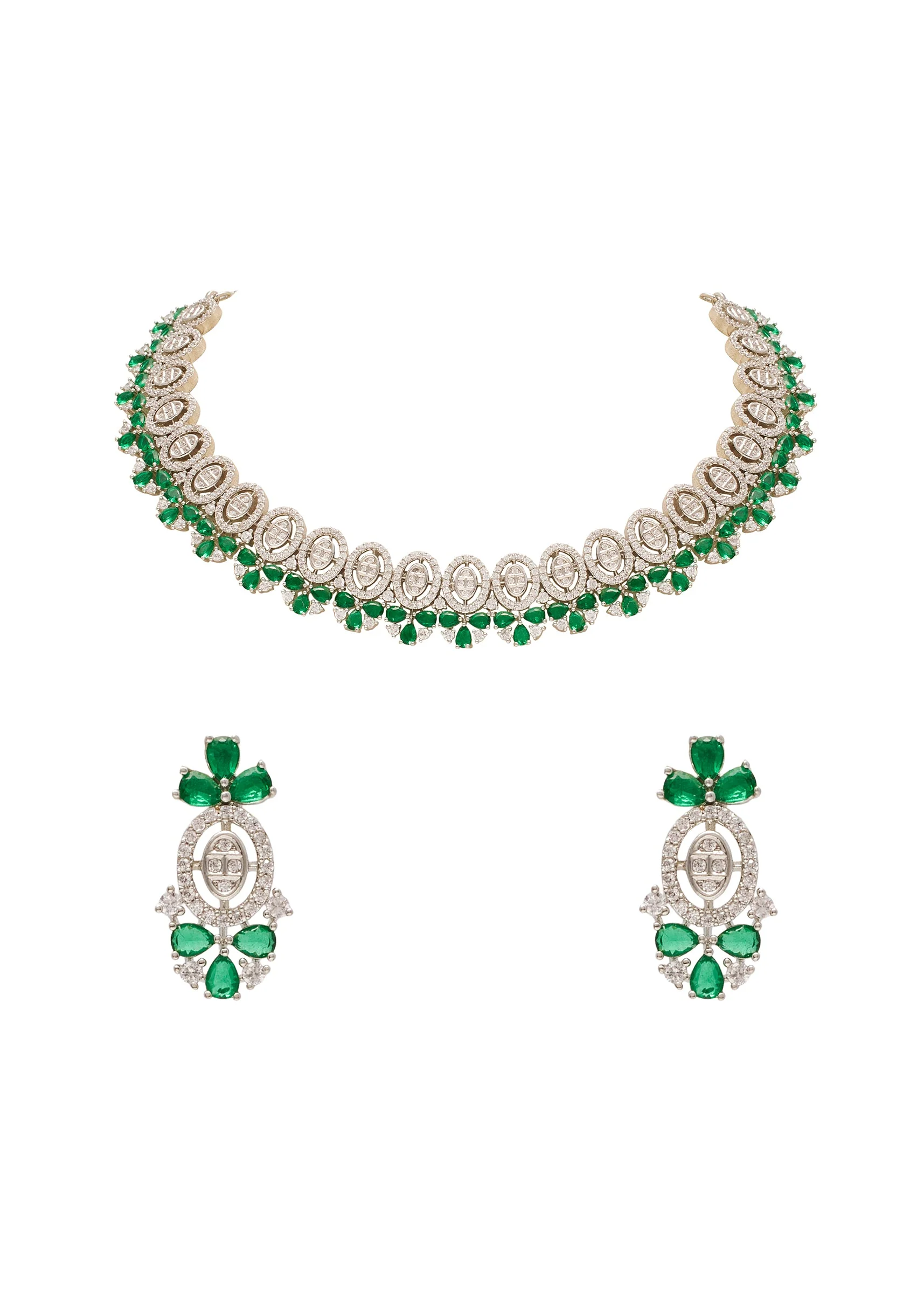 Silver Kundan Zirconia Necklace Set - Image 2