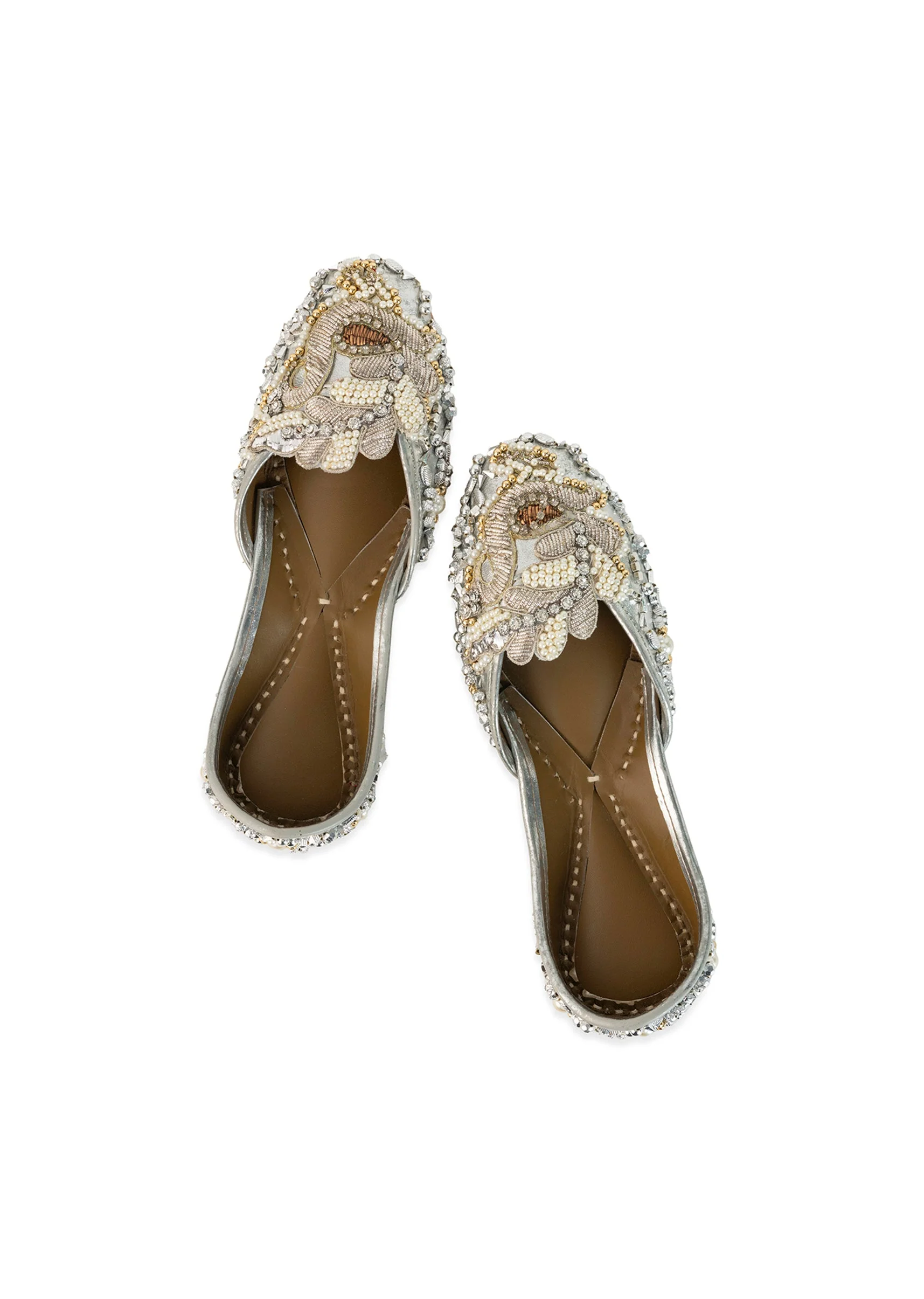 Silver Metallic Bead Embellished Juttis - Image 2