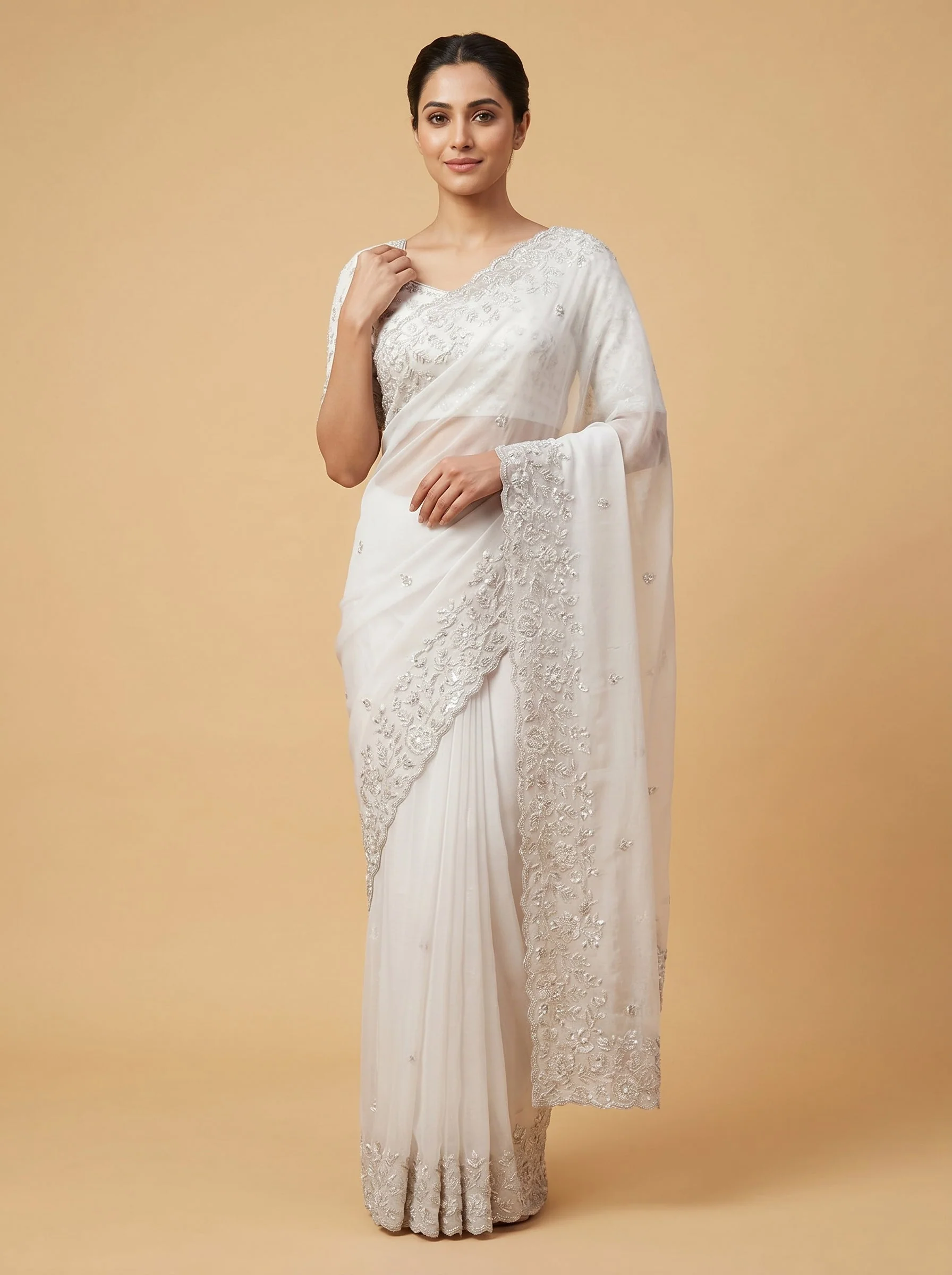 Silver Metallic Gleam Embroidered Saree