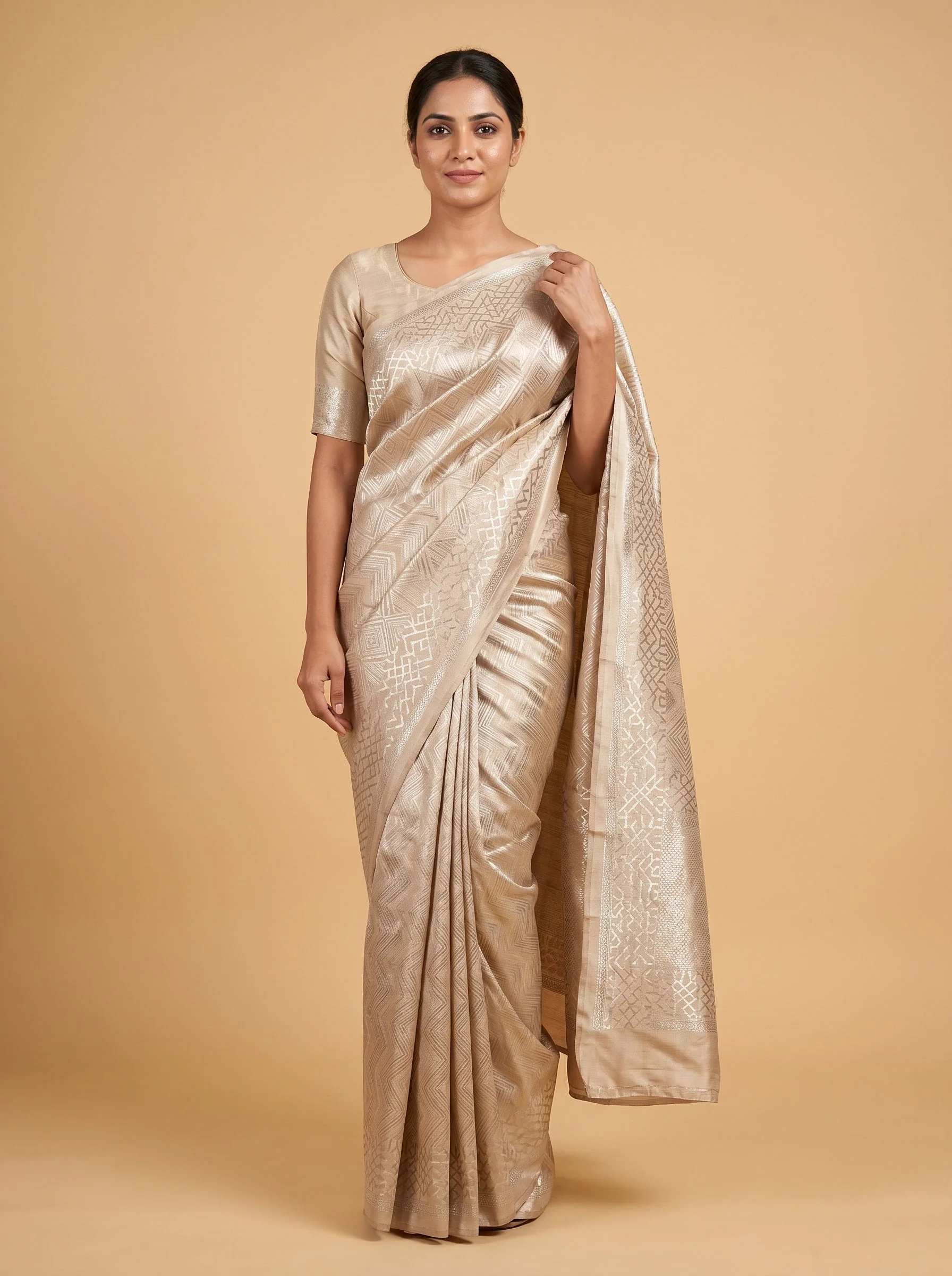 Silver Mirror Lustre Handloom Saree