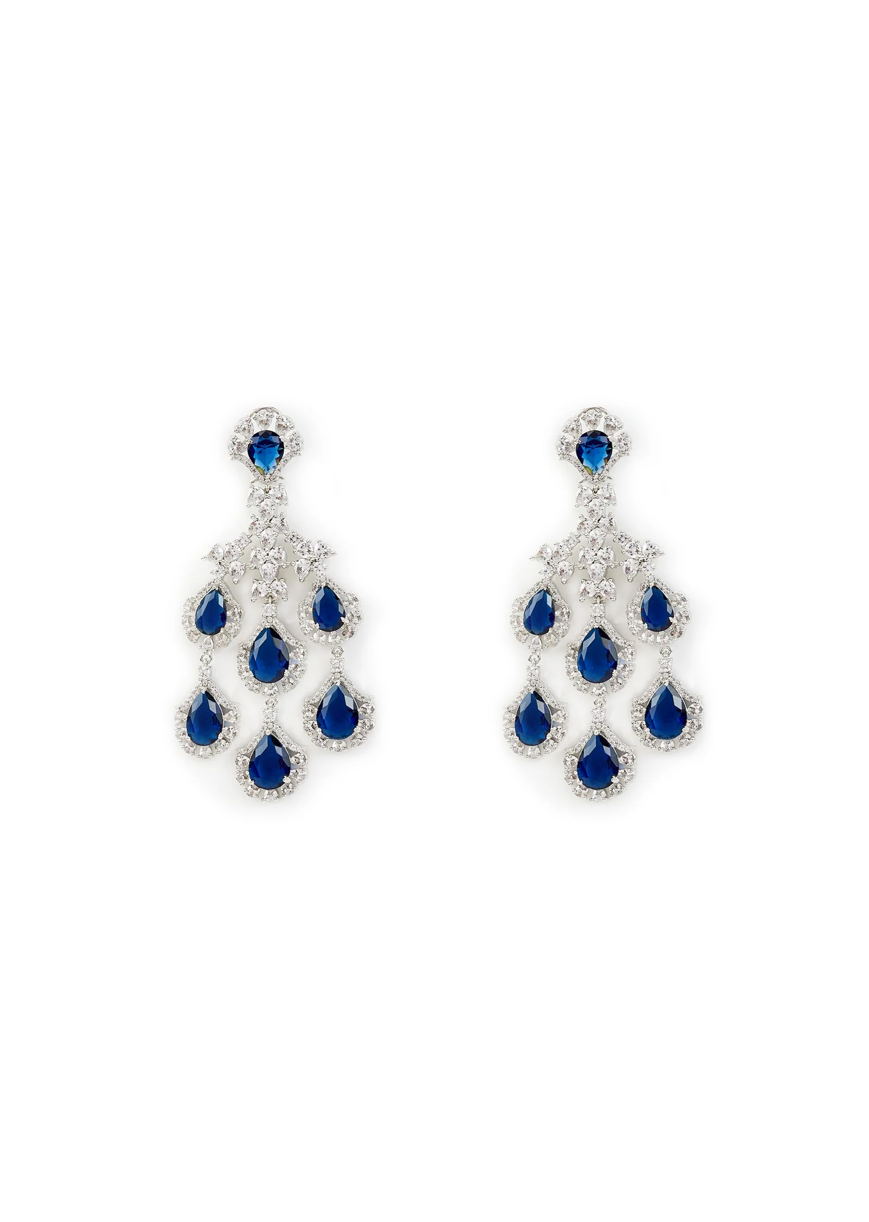 Silver Plated Blue Zircon Danglers Earrings - Image 2