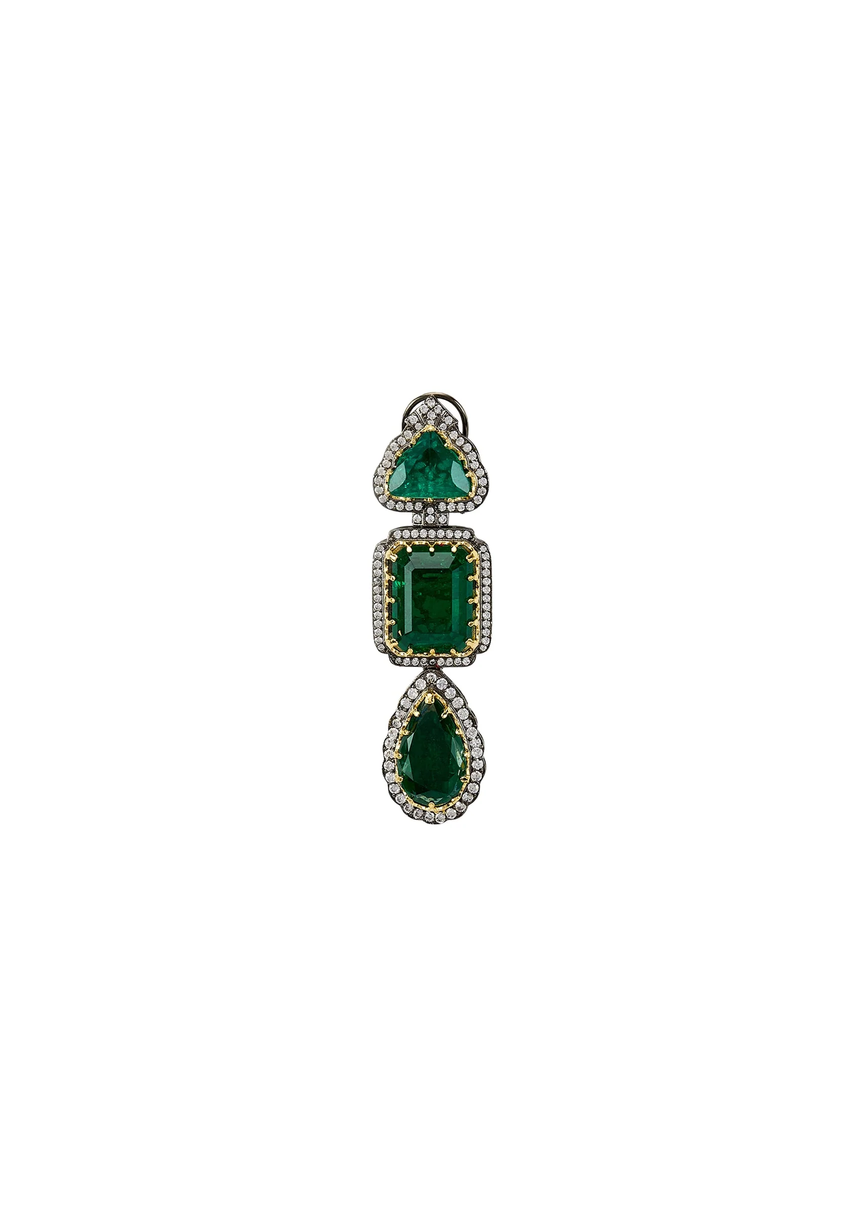Silver Plated Green Stone Danglers With Crystals Around - Image 3
