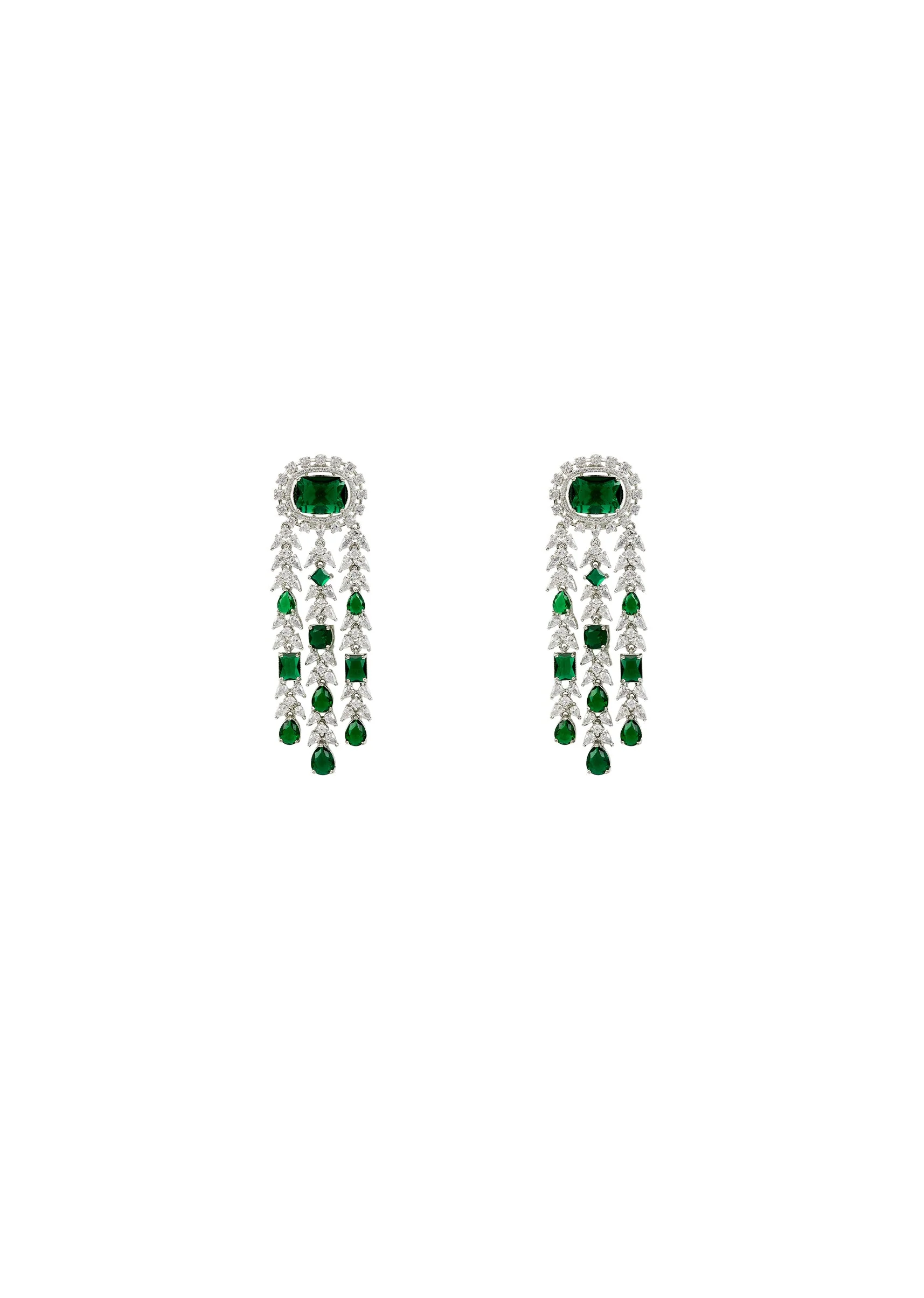 Silver Plated Green Zircon Danglers Earrings - Image 2