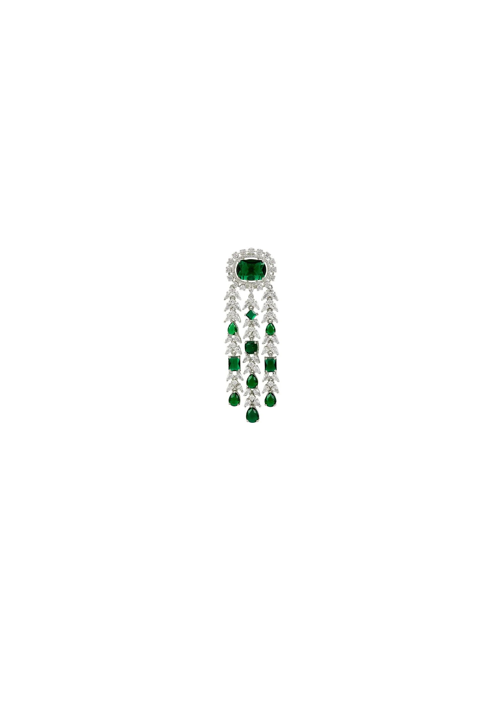 Silver Plated Green Zircon Danglers Earrings - Image 3