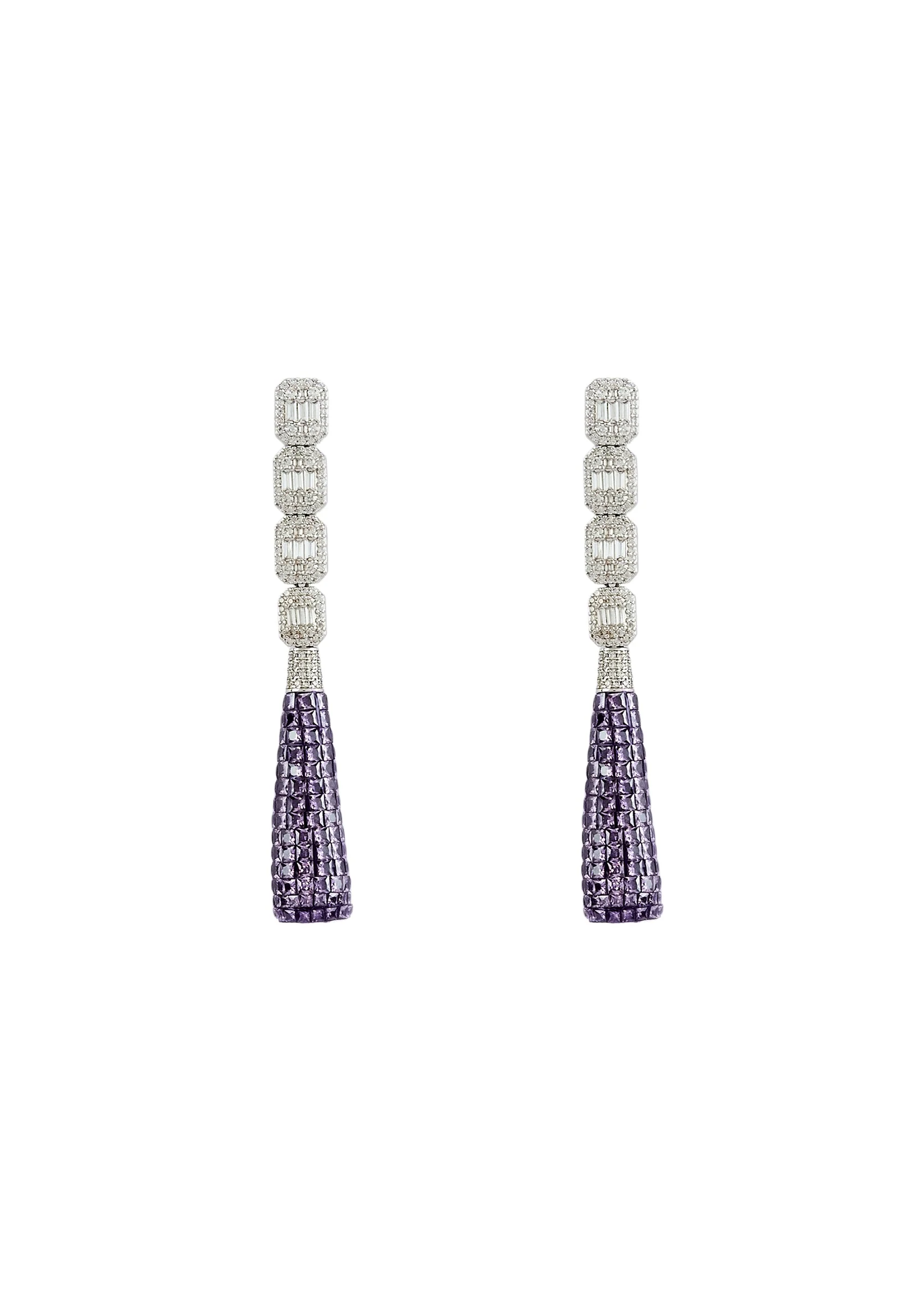 Silver Plated Purple Zircon Dangler Earrings - Image 2