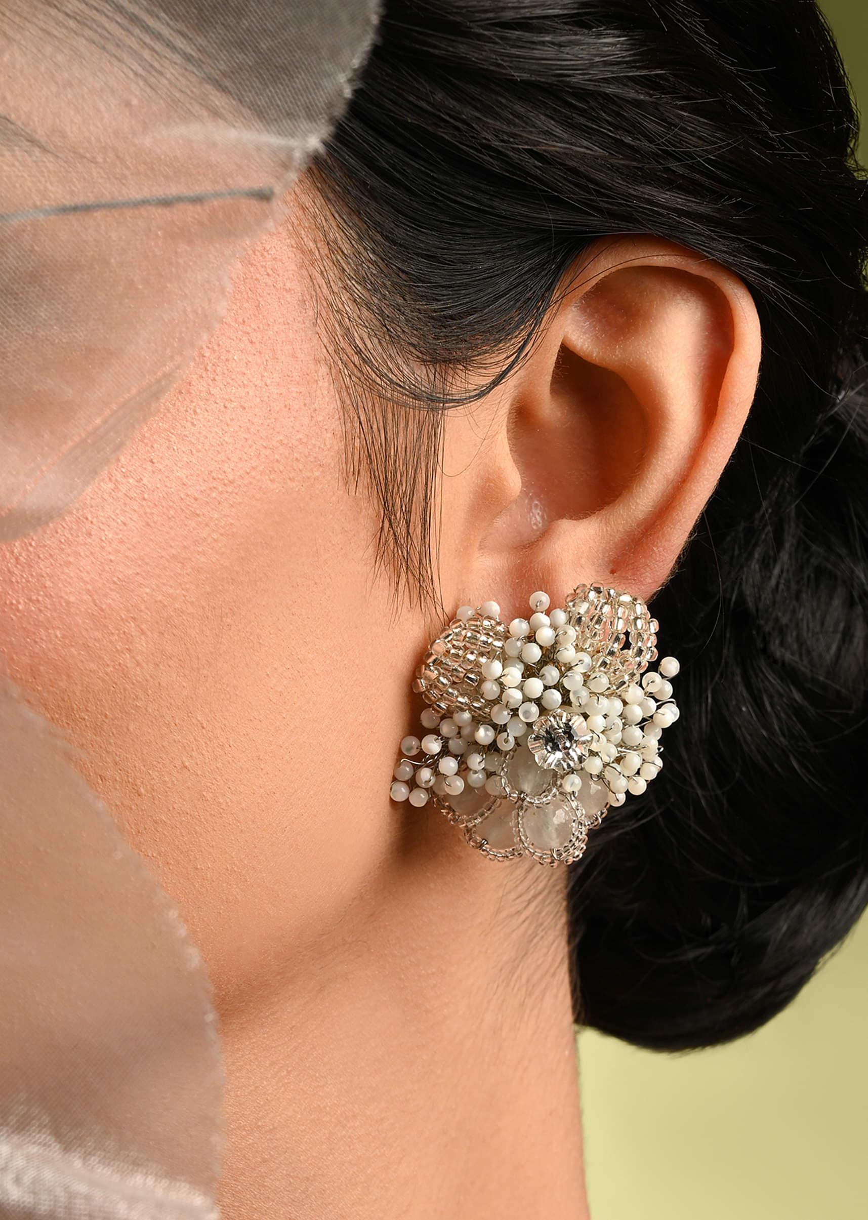 Silver Plated White Floral Stone Earrings