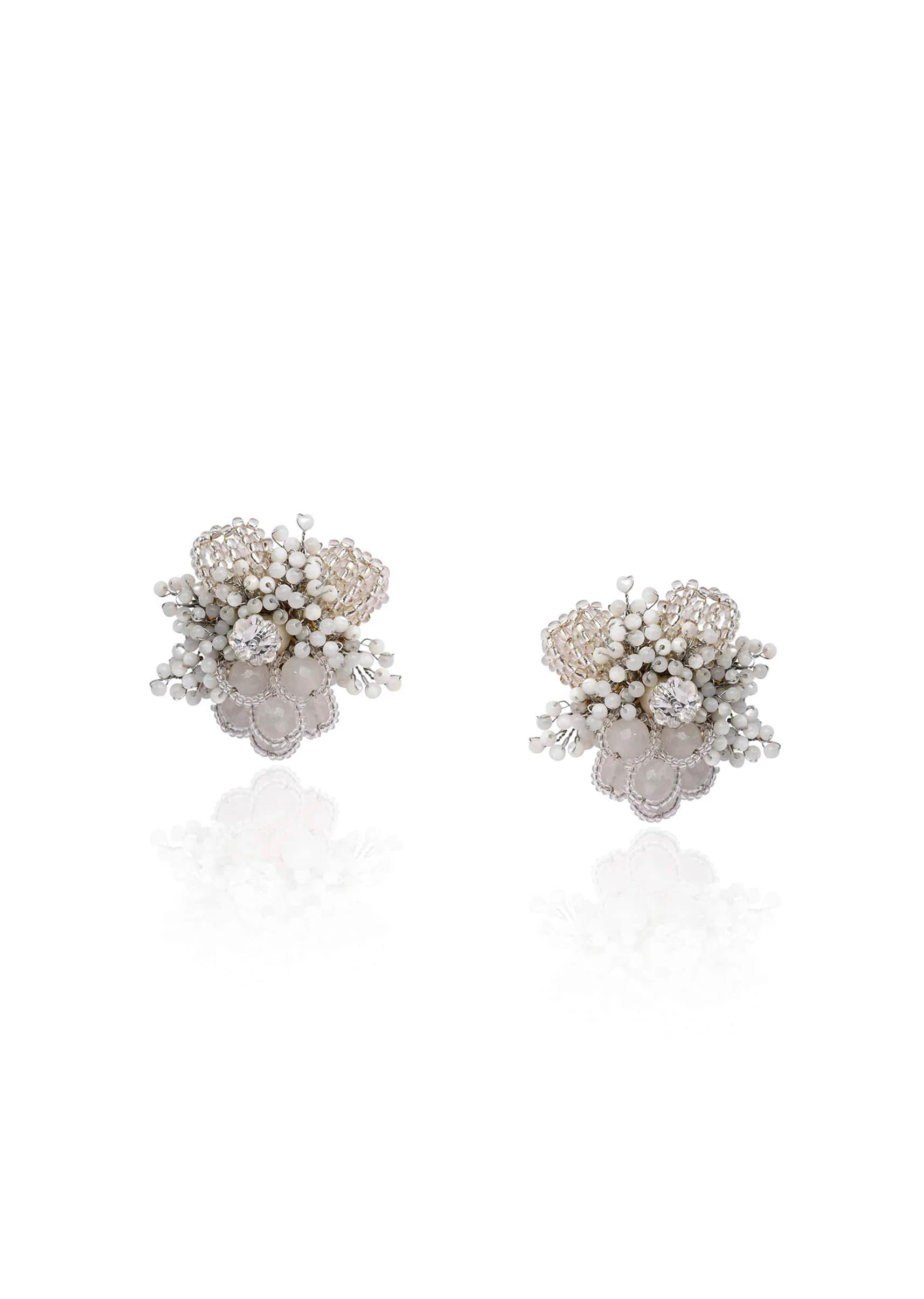 Silver Plated White Floral Stone Earrings - Image 3