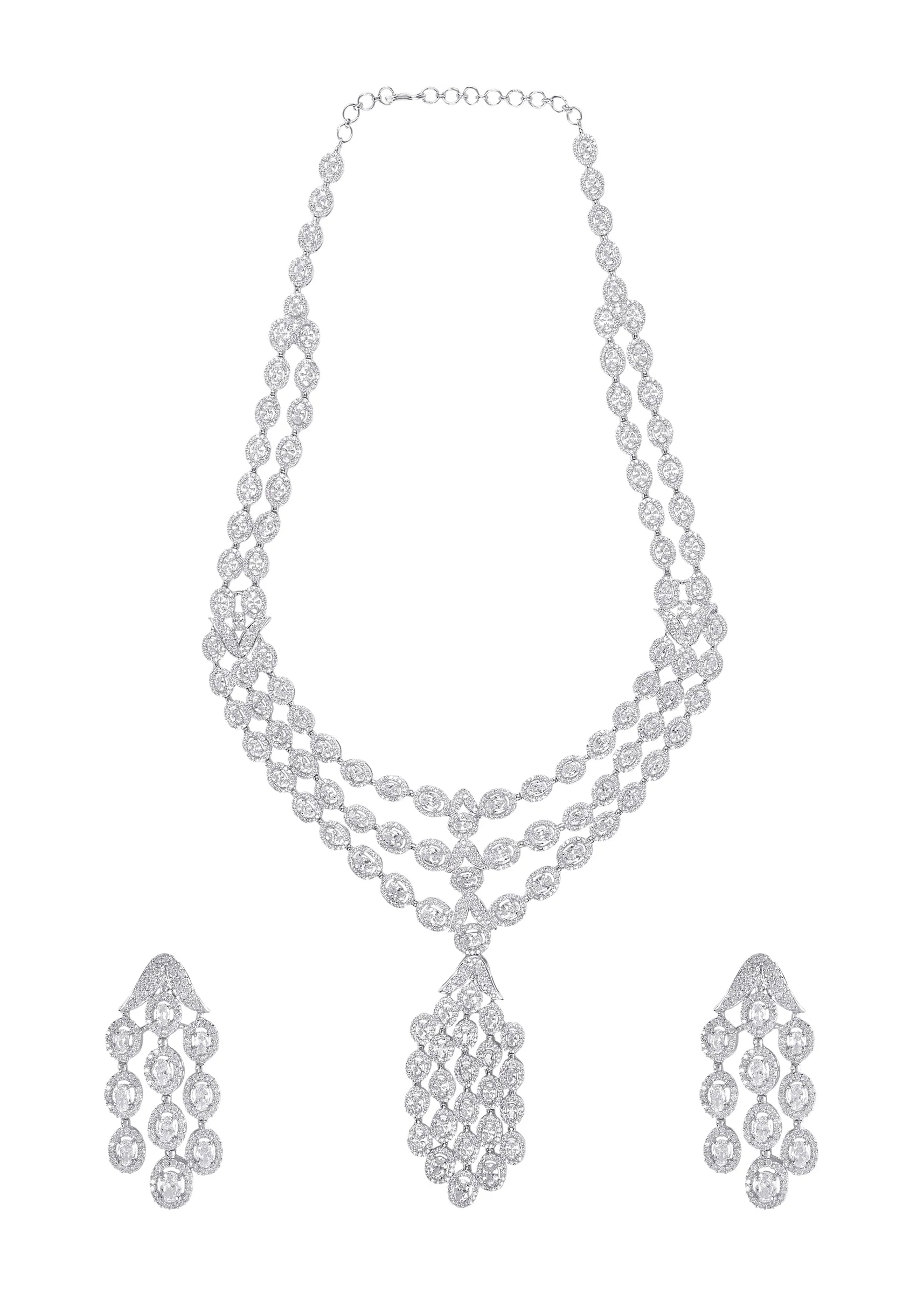 Silver Plated Zircon Short Necklace Set With Earrings - Image 2