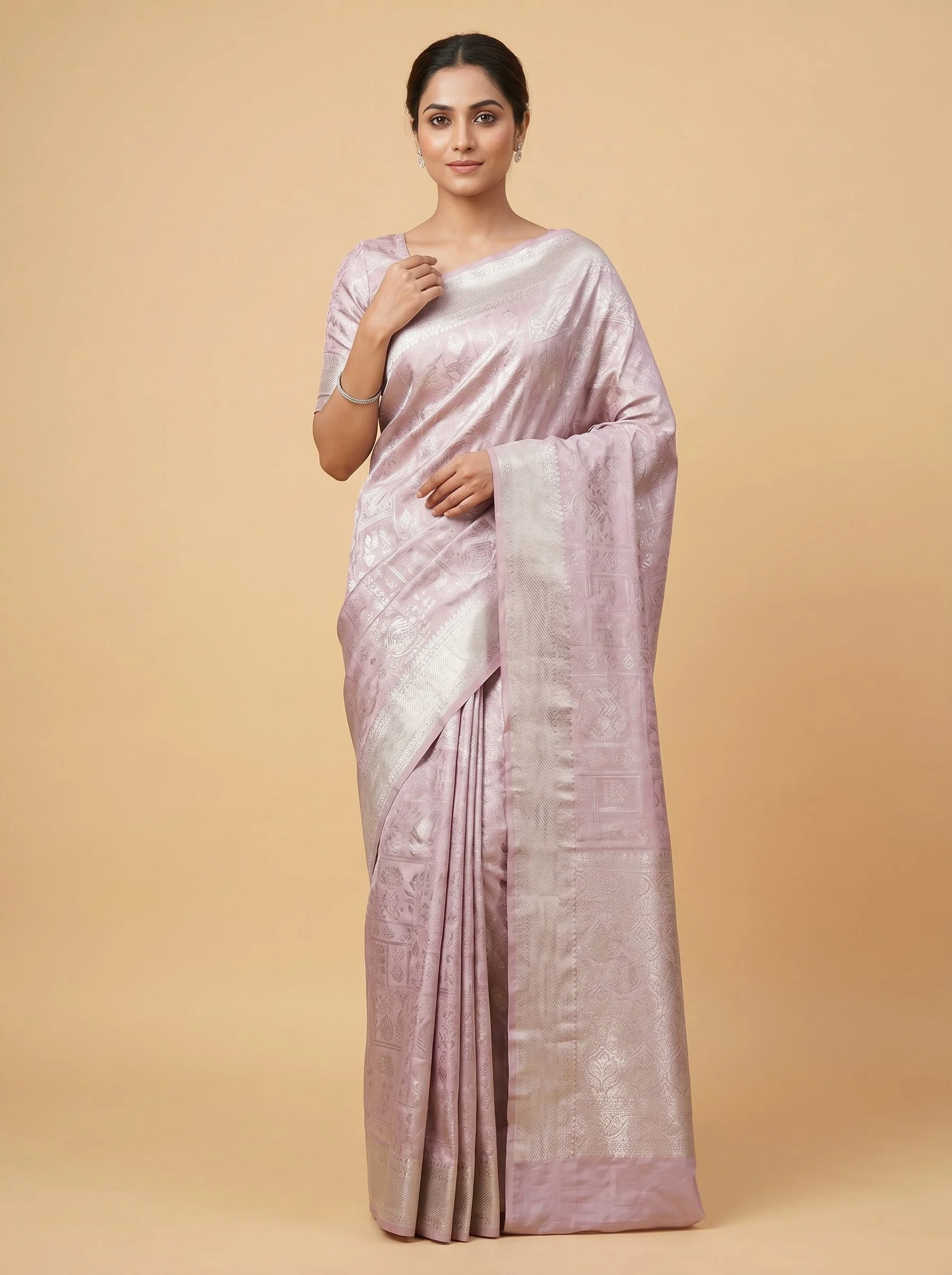 Silver Polished Embroidered Saree