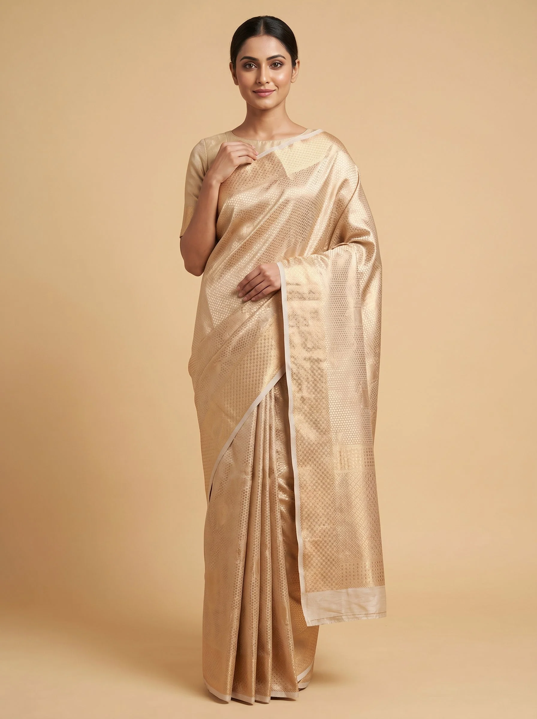 Silver Polished Finish Handloom Saree