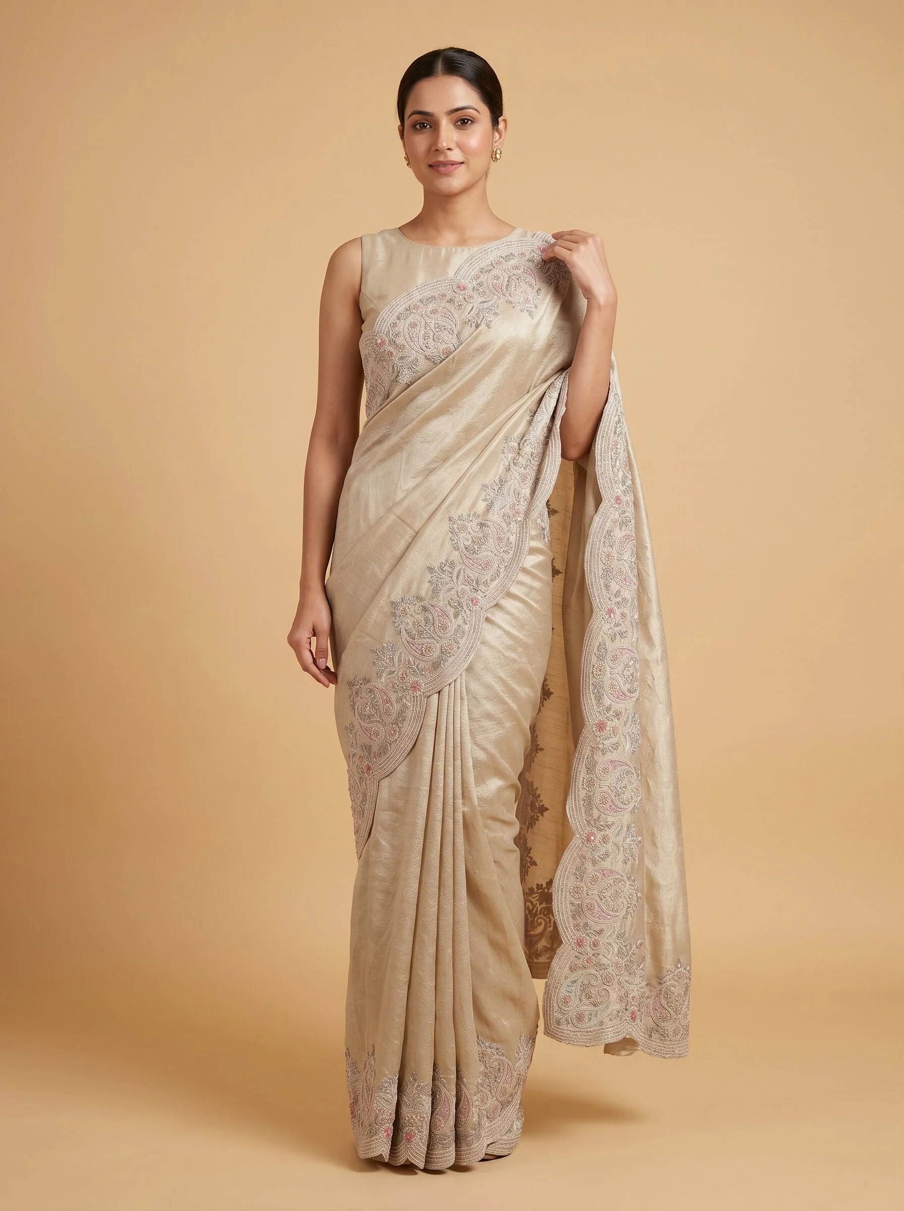 Silver Radiance Embroidered Saree