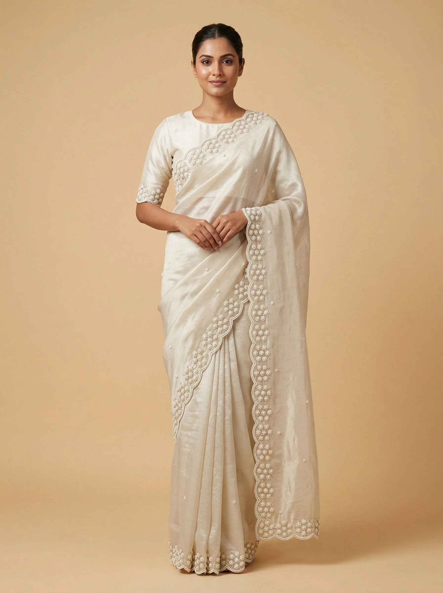 Silver Sheen Embroidered Saree