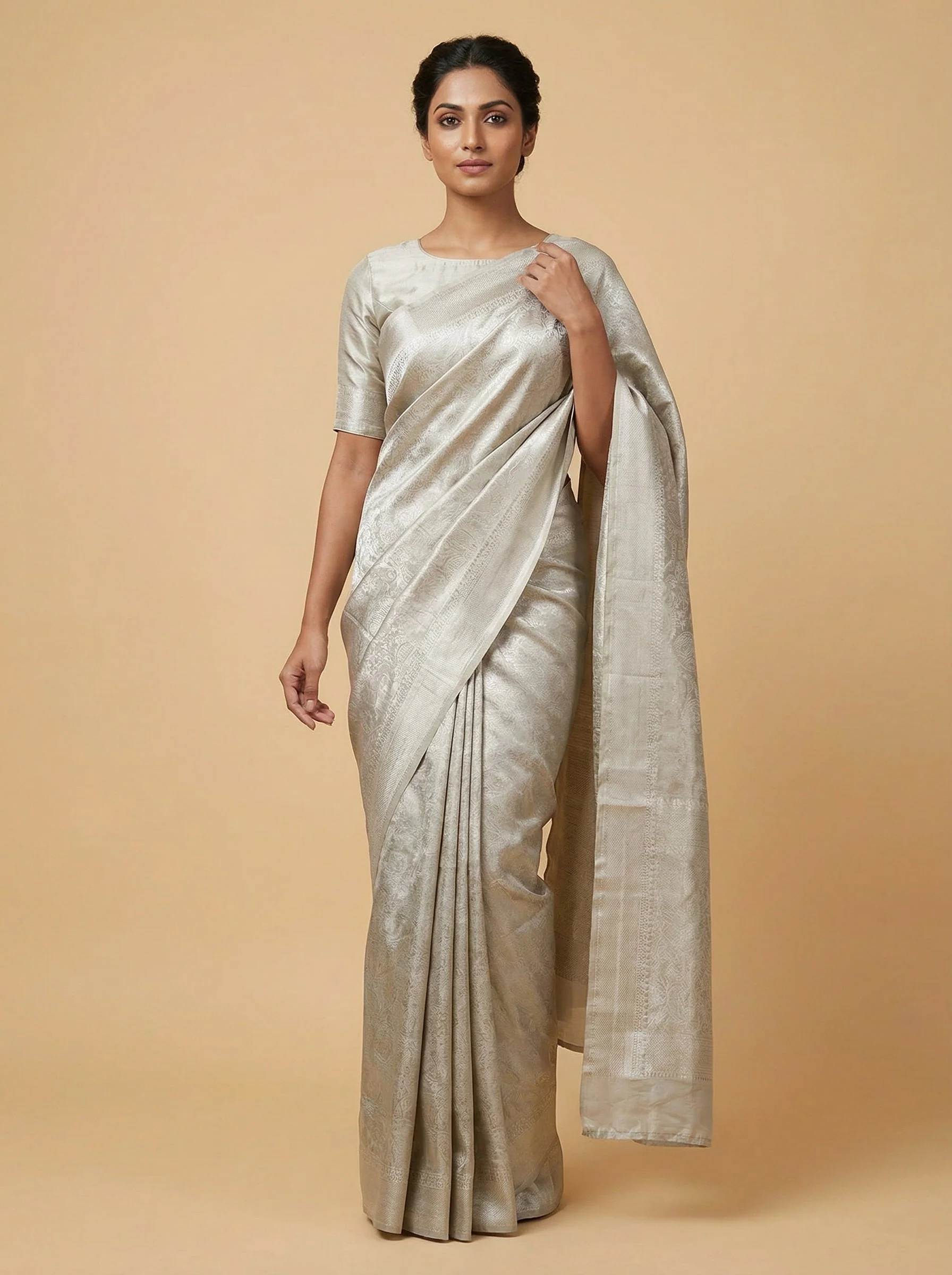 Silver Smooth Handloom Saree