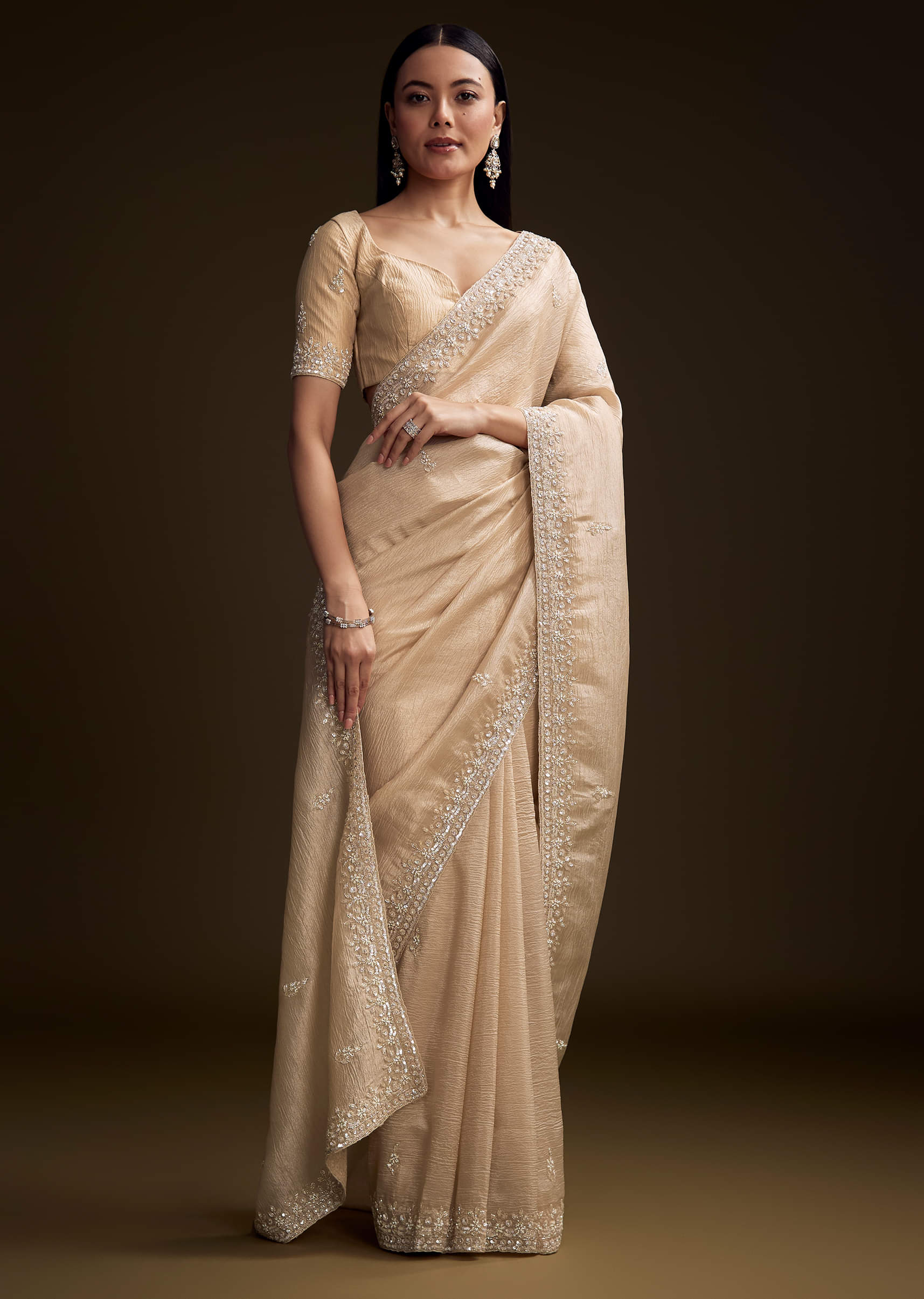 Silver Tissue Saree With Sequin And Stone Embroidery - Image 4