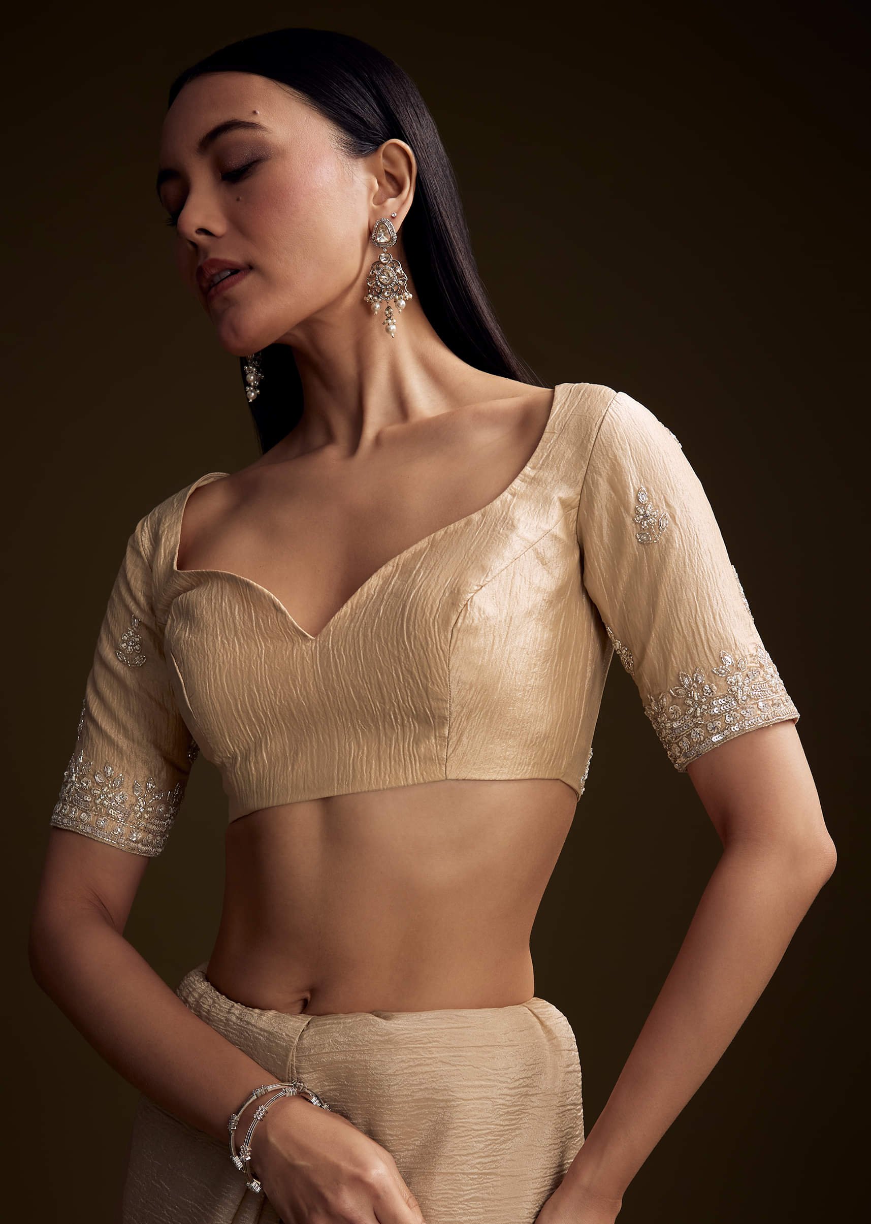 Silver Tissue Saree With Sequin And Stone Embroidery - Image 7