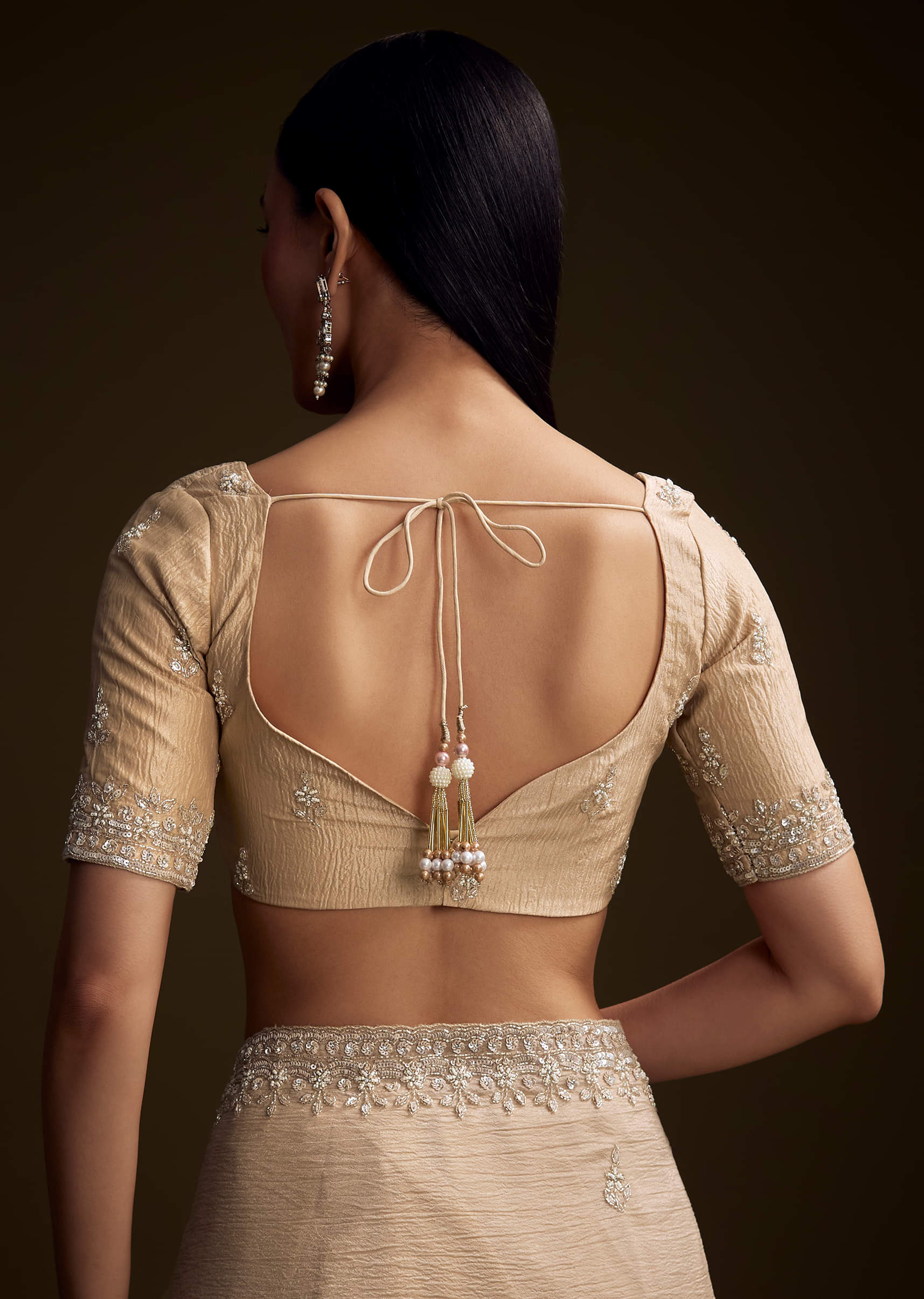 Silver Tissue Saree With Sequin And Stone Embroidery - Image 8