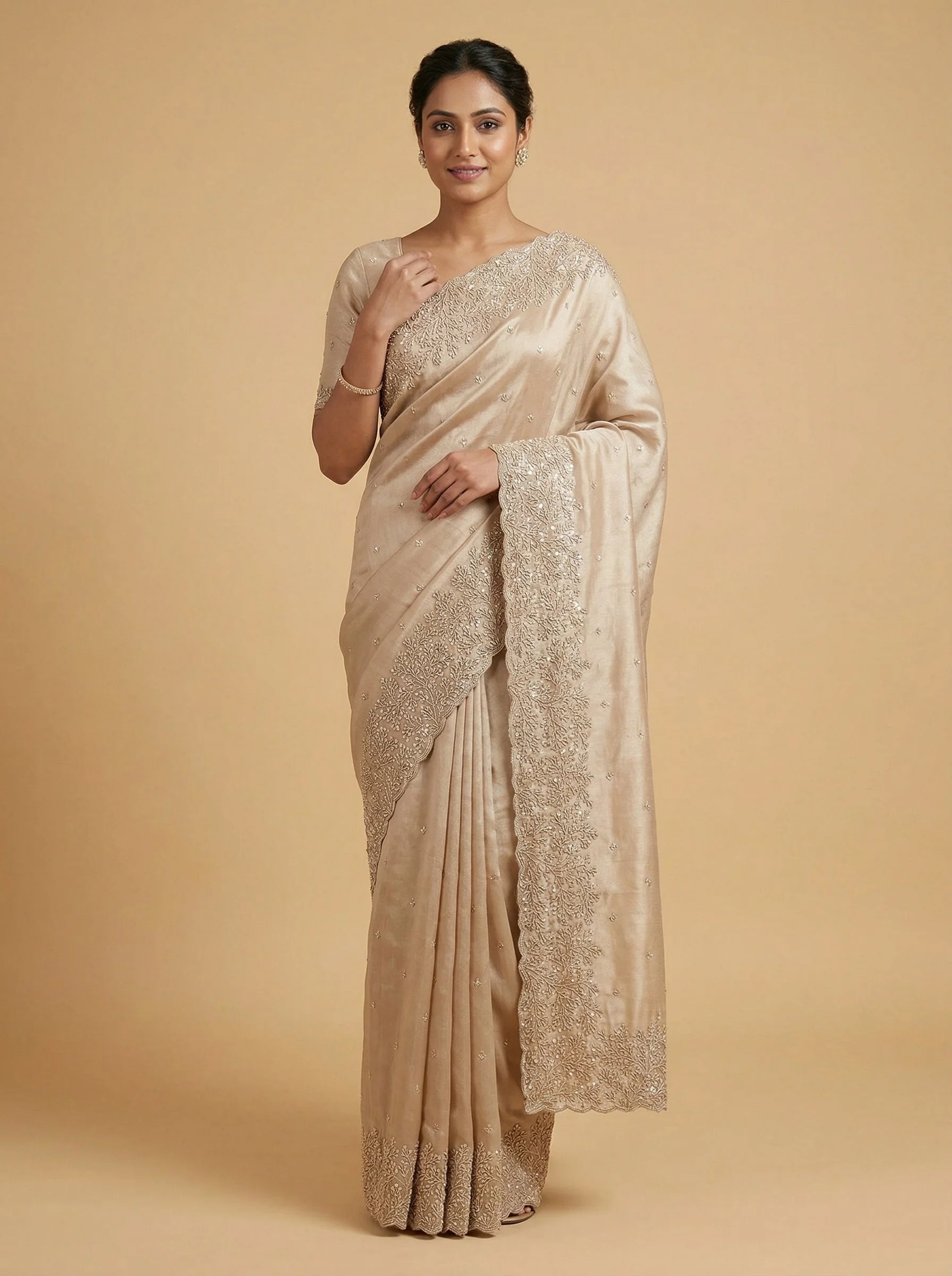 Skin Soft-Neutral Embroidered Saree