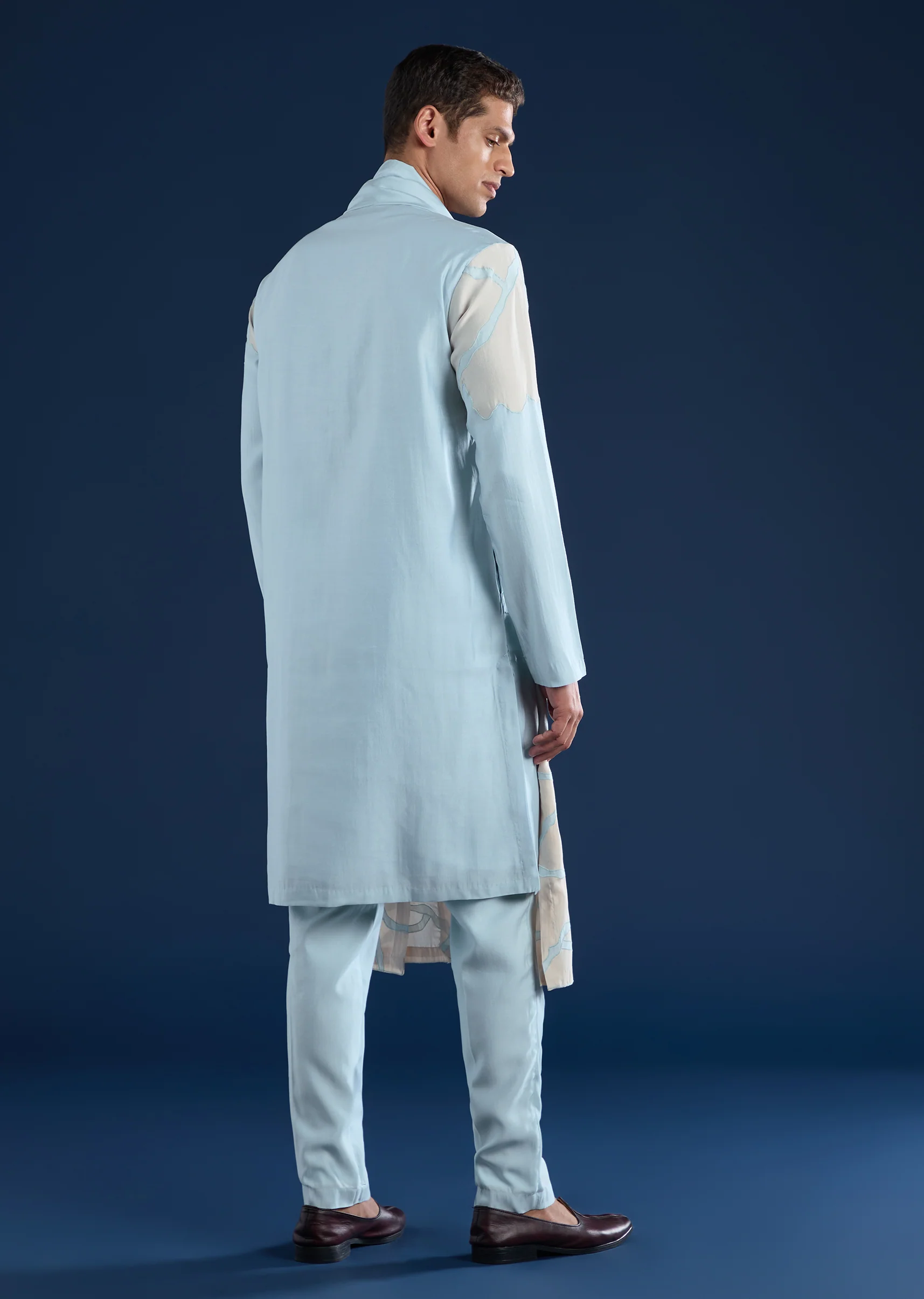 Sky Blue Applique Kurta Set with Dupatta - Image 5